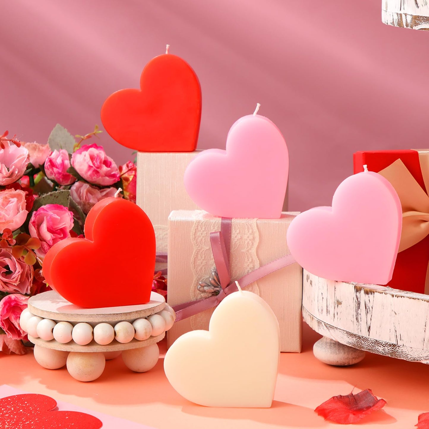 Mtlee 6 Pieces Valentine's Day Scented Candles Heart Shape Soy Candles Romantic Love Tealight Candle Gifts for Home Decor Valentine's Day Party Bedroom Room Table Decorations