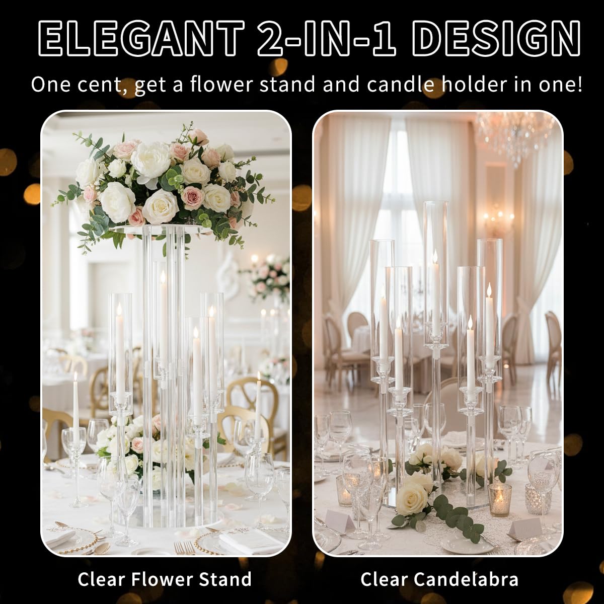 Fullvaseer 4PCS 5 Arm Candelabra,Clear Centerpiece for Table,Acrylic Centerpiece Stand for Wedding Reception,Acrylic Candle Holder for Event Celebration Wedding Birthday Home Christmas