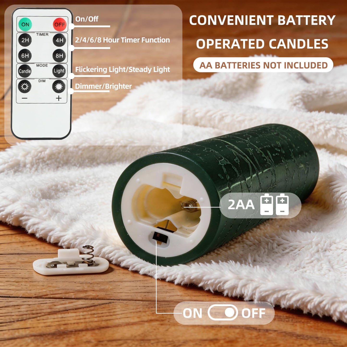 MiKoyi Flameless Pillar Candles with Remote, Battery Operated Candles Real Wax, [5-Pack] Fake LED Flickering flameless Candle with Timer Function for Room Home Decor (2.2" * 5/5.5/6/7/8") - Green