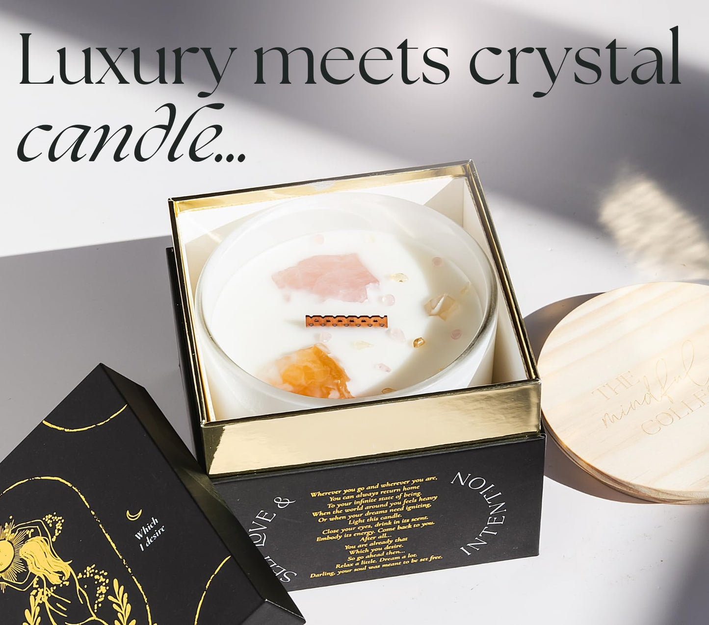 Large Crystal Candles for Women - 12oz Soy Wood Wick Candles that Crackle. Scented, Non-Toxic, Luxury Aromatherapy. Unique Meditation Spiritual Gifts for Women