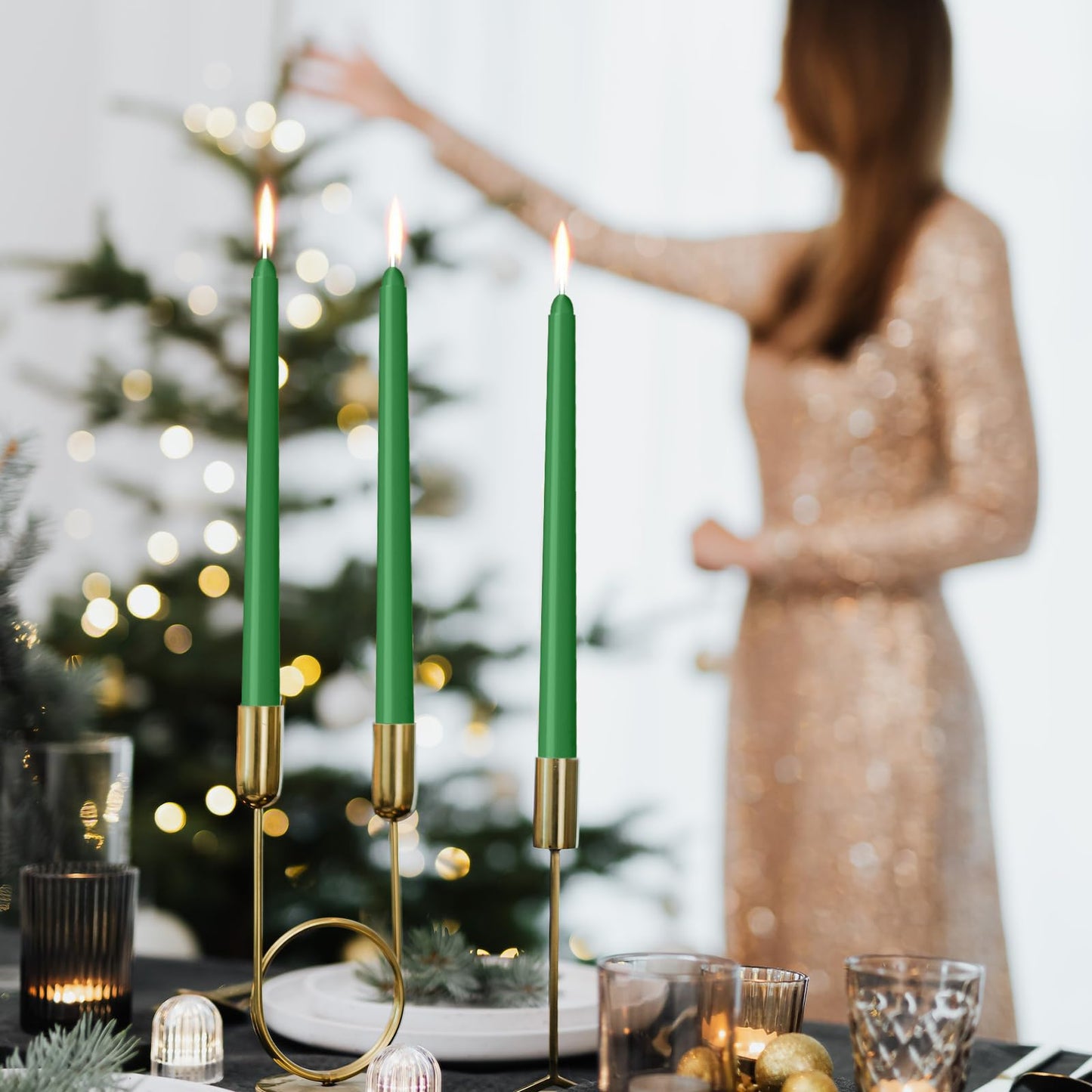 4 Pack Taper Candles - Taper Candles 10 Inch Dripless, Smokeless & Unscented - 8 Hours Long Burning - Hand Poured Tall Candlesticks - Ideal for Weddings, Dinner Parties (Green, 4 Pack Taper Candle)