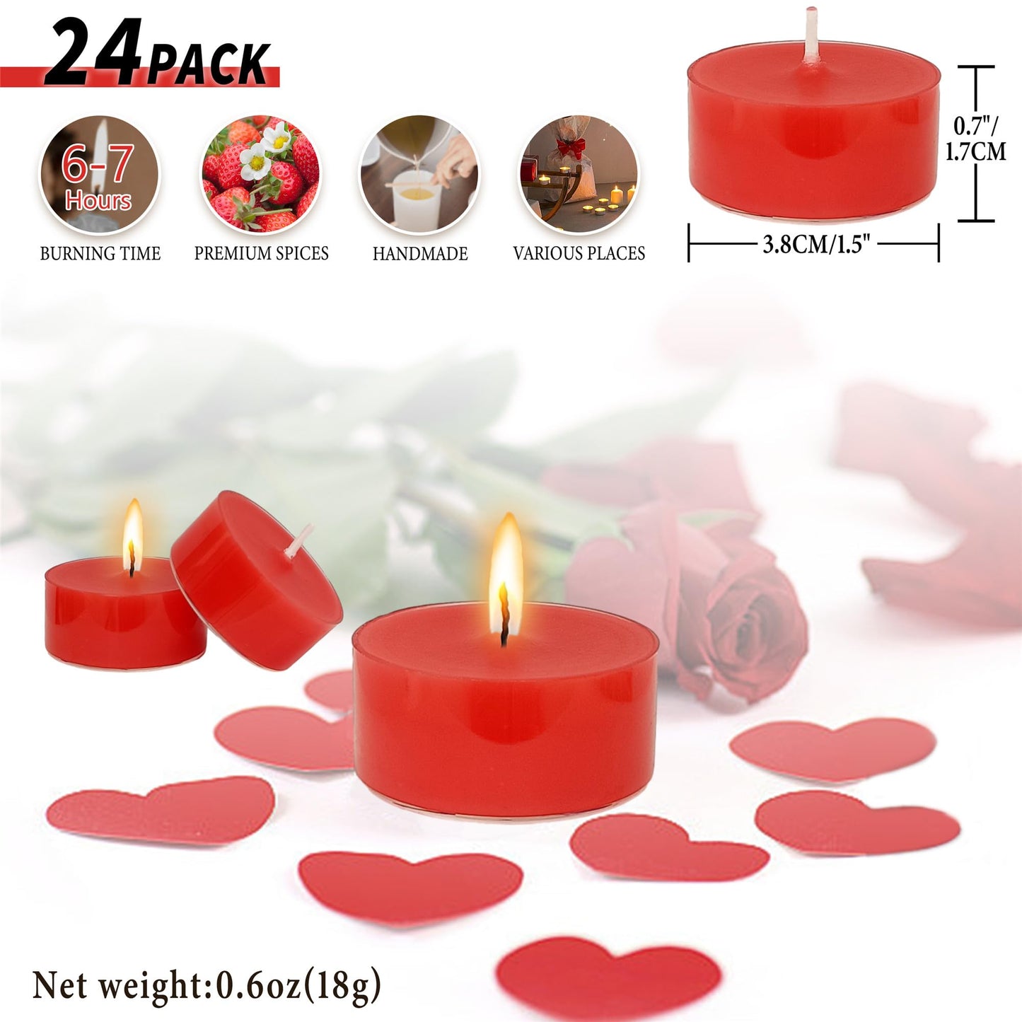 Scented Tealight Candles Handmade Candlesticks,24pcs Round Tea Light Candles Natural Scent Wax Tealight Candle Smokeless Candle Stciks for Spa Home Decor Party Gifts (01-24S-RDSB)