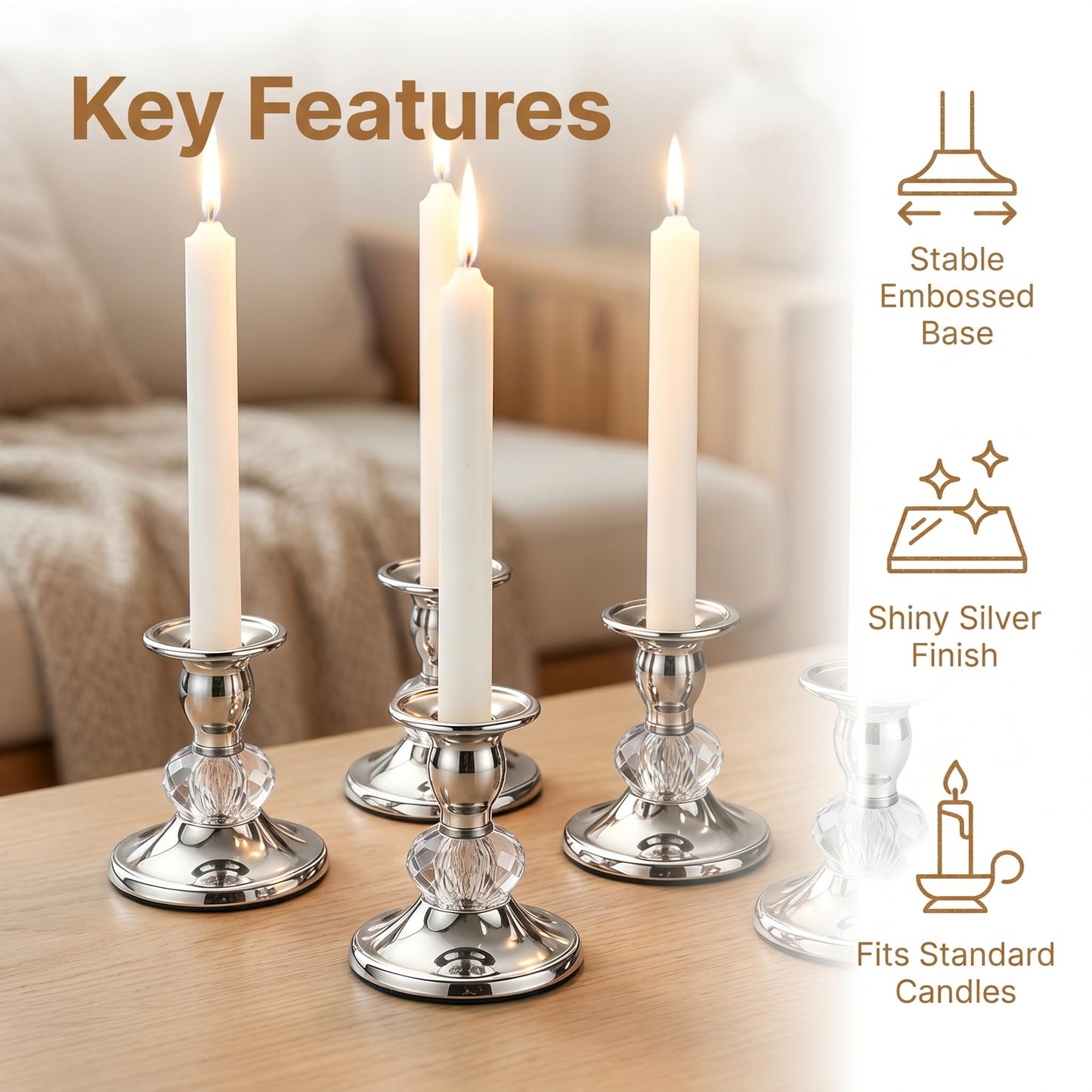 Candlestick Holders Taper Candle Holders, Candle Stick Candle Holder for Table Centerpiece, Wedding Reception, Festive Christmas Mantel Decoration or Home Decor(Silver, 6 Sets(12 Pcs))