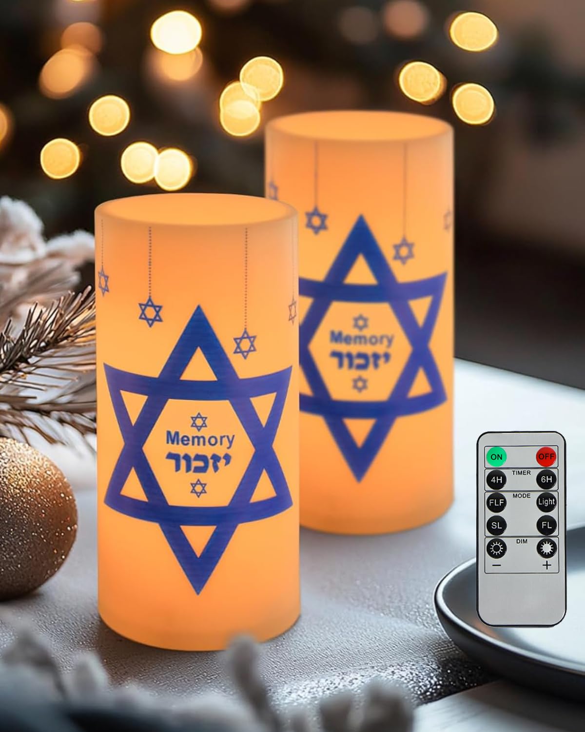 ONEIHOMM Yahrzeit Memorial Candles with Timer Remote for Loss of Loved One Sympathy for Bereavement Gifts,Shabbat Holiday,Hanukkah Decorations 2 Pcs(Memorial Candle-White)