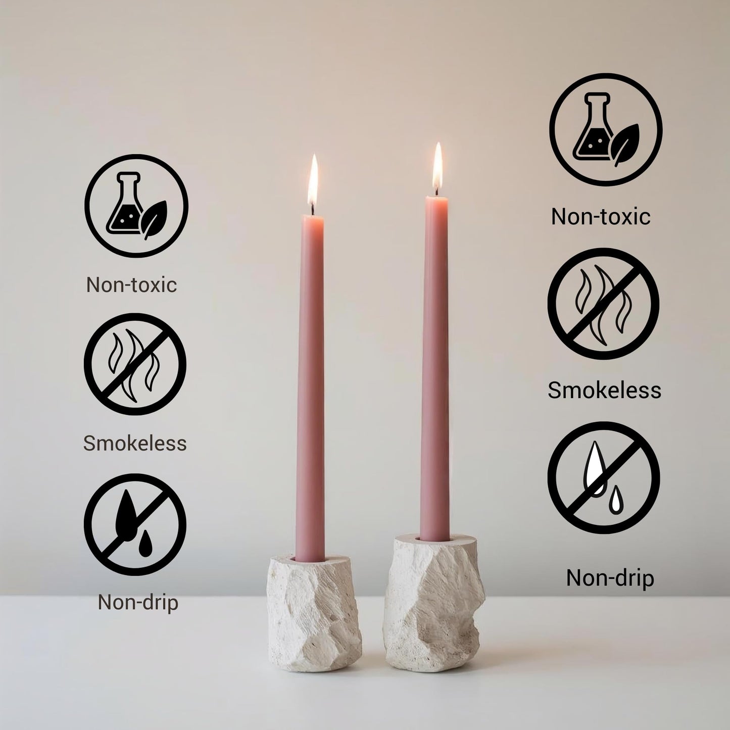 Tapered Dinner Candles - Soy & Paraffin Blend, Dinner Candles with Long-Lasting 7-Hour Burn for Stylish Homes - Candle in Curated Colors Ideal Gift for Hosts, Brides & Event Planners-Dusty Rose