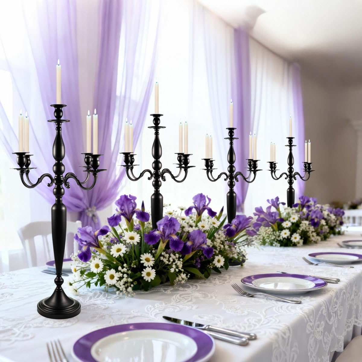 VINCIGANT Candle Holder for Table Centerpiece Wedding,5 Arms Black Candelabra for Pillar Candles,28.54 inch Tall Candlestick Holders for Party Return Gift 0.75inch Taper Candles Diameter
