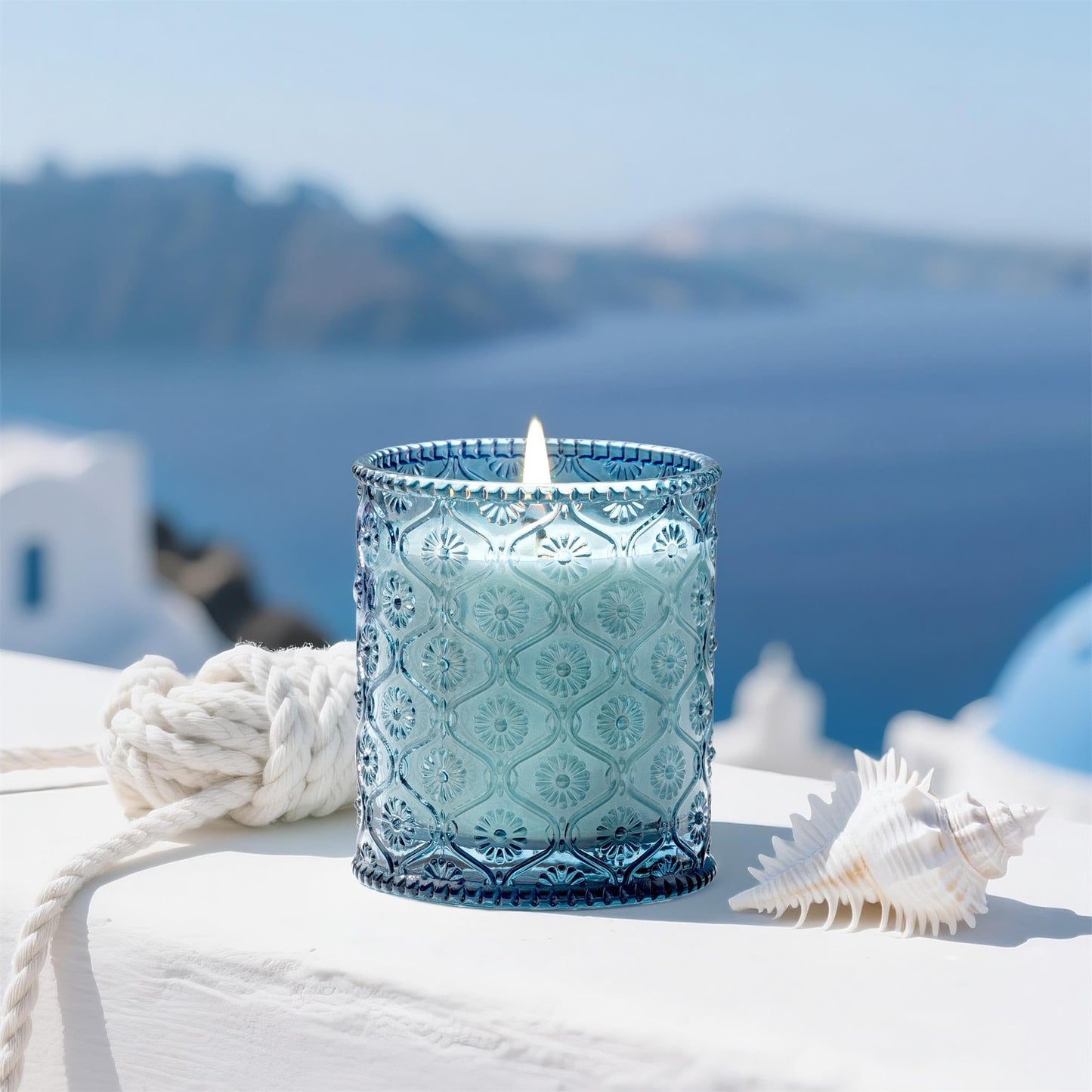 LA JOLIE MUSE Santorini Salt Air Candle - Bergamot, Sea Daffodil, Sandalwood | 6 oz Natural Soy Wax | 40 Hours Clean Burn | Ocean Scented Candle | Gift-Ready for Hosts & Gatherings