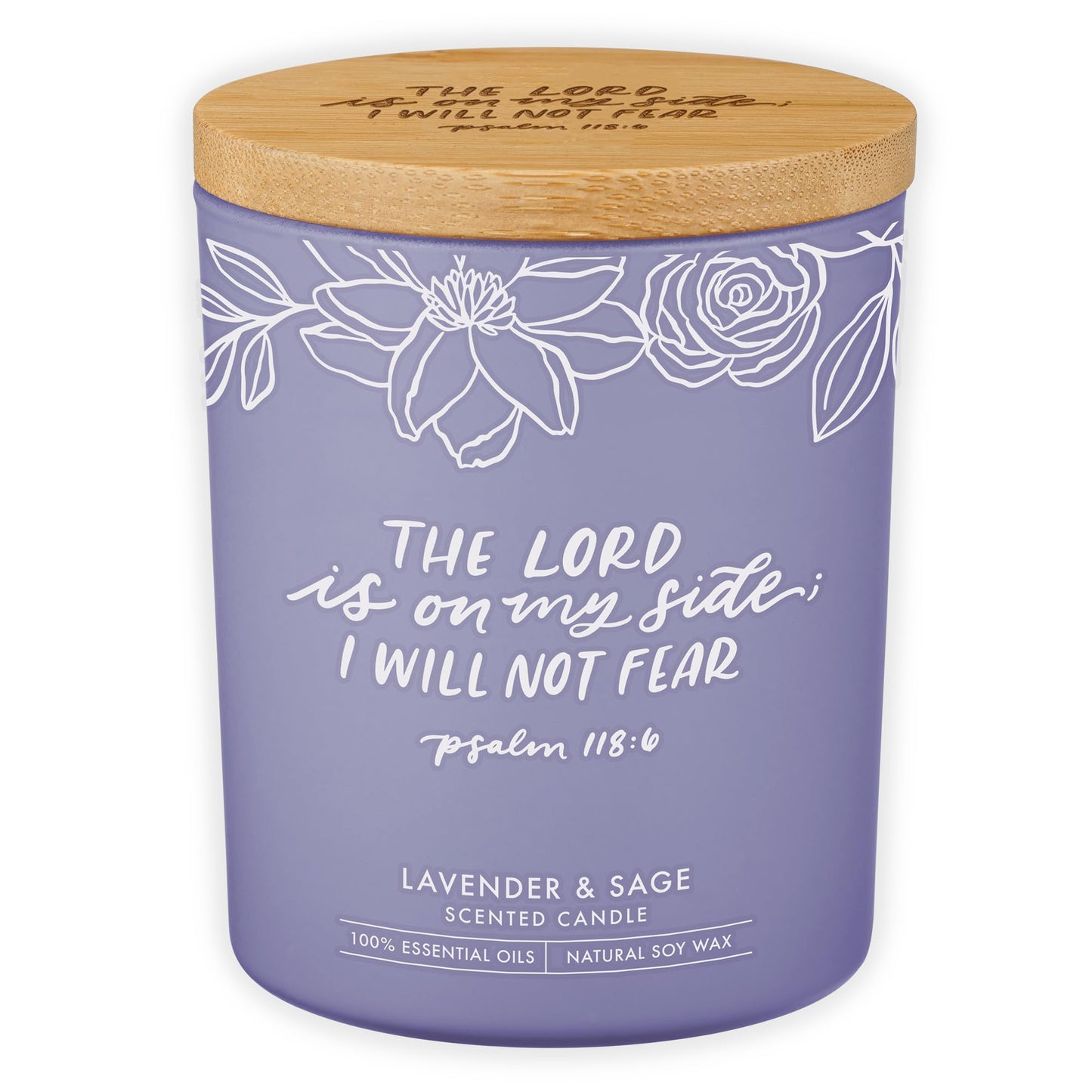 Christian Art Gifts Soy Wax Scented Candle: Lavender & Sage Scent, Psalm 118:6 Bible Verse, Pure Essential Oils, 4.5 oz, Up to 20 Hours Burn Time, Glass Jar w/Bamboo Lid, Encouragement Gift for Women