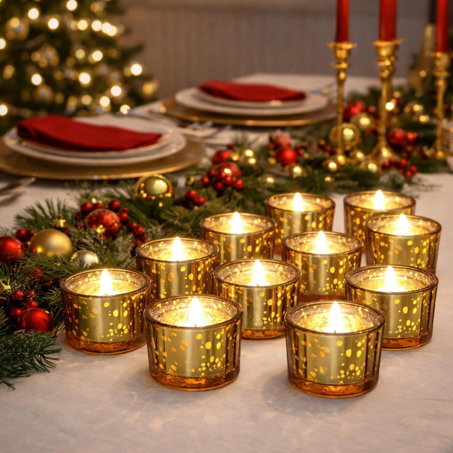 Mumufy 100 Pcs Glass Tealight Candle Holder Ribbed Votive Candle Holder for Centerpiece Wedding Proposal Spa Aromatherapy Meditation Home Decor (Gold)
