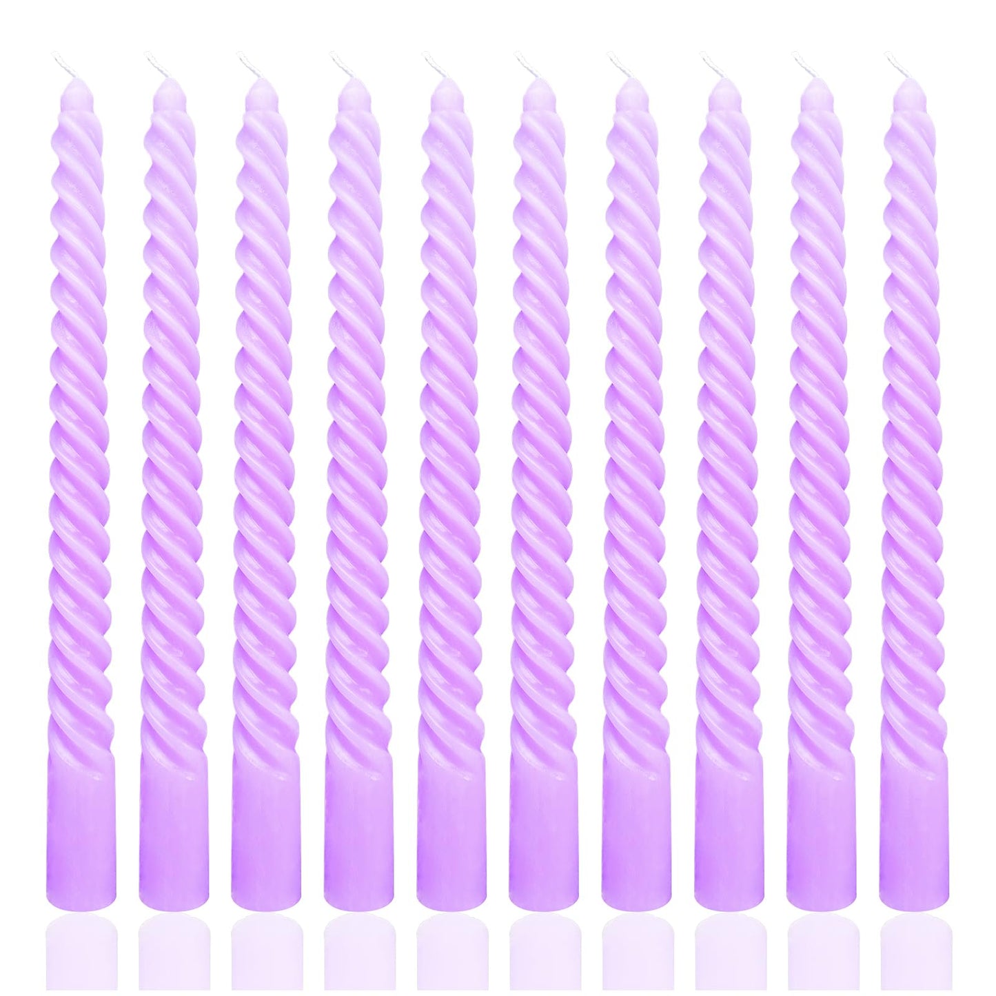 10 Inch Lavender Purple Spiral Taper Candle Set, 10 Pack Unscented Dripless Candlesticks for Dinner Party Wedding and Home Decoration