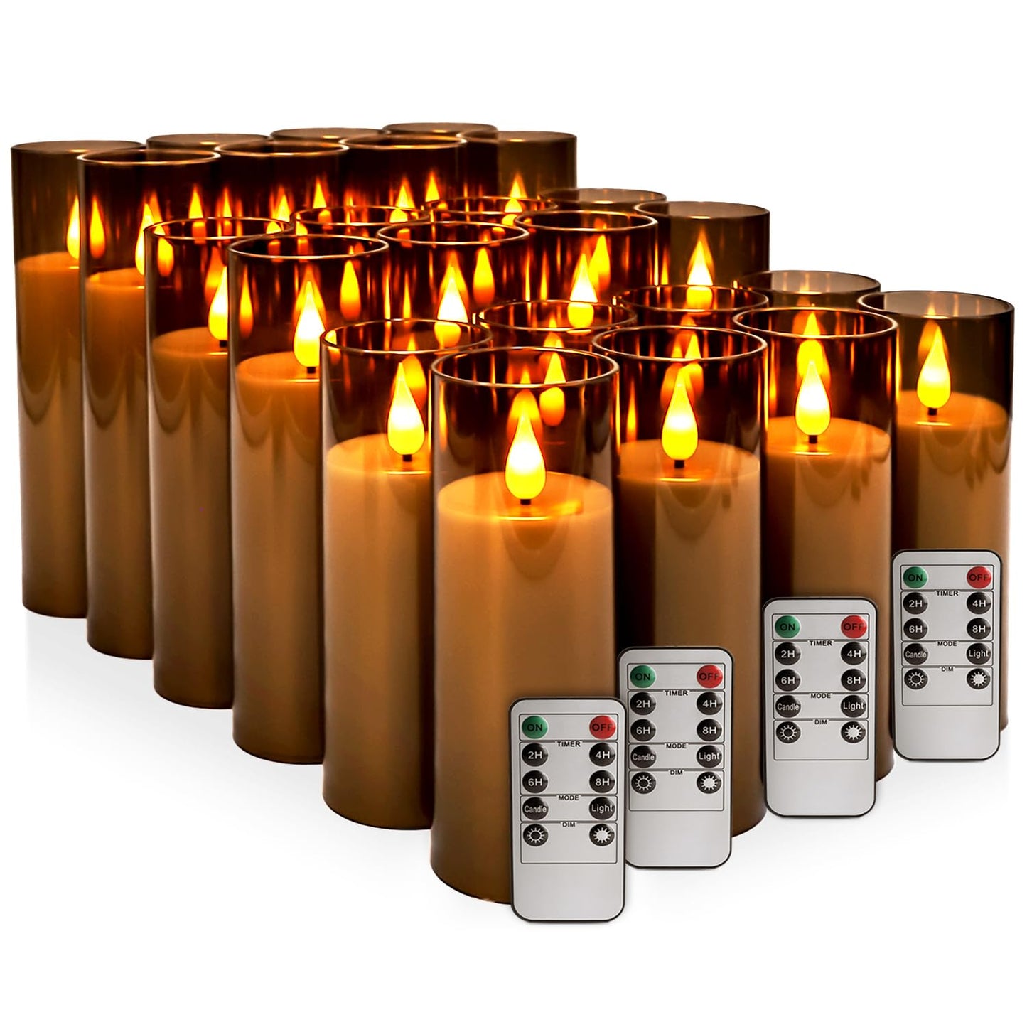YOROXRG Halloween Decoration Flickering Flameless Candles Battery Operated Timer Led Pillar Candles with Realistic Moving Wick Candles for Home Decor 24 Pack (D2.2 xH 5" 6" 7")(Grey)