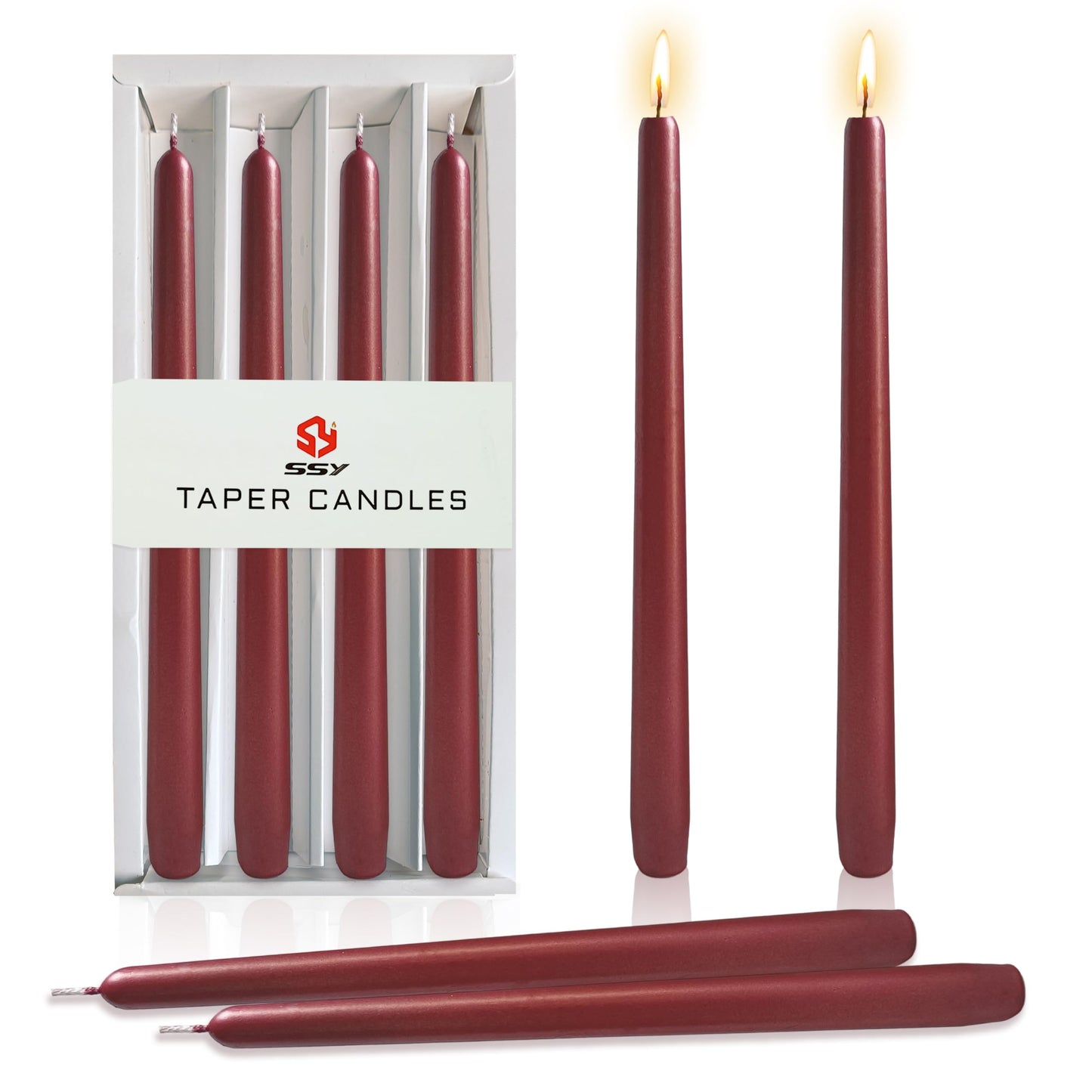 Metal Red Taper Candles Set of 4, 10 Inch Handmade Candle Stick, Unscented Candlesticks, Tapered Candles for Wedding Christmas Dinner Table Home Decor