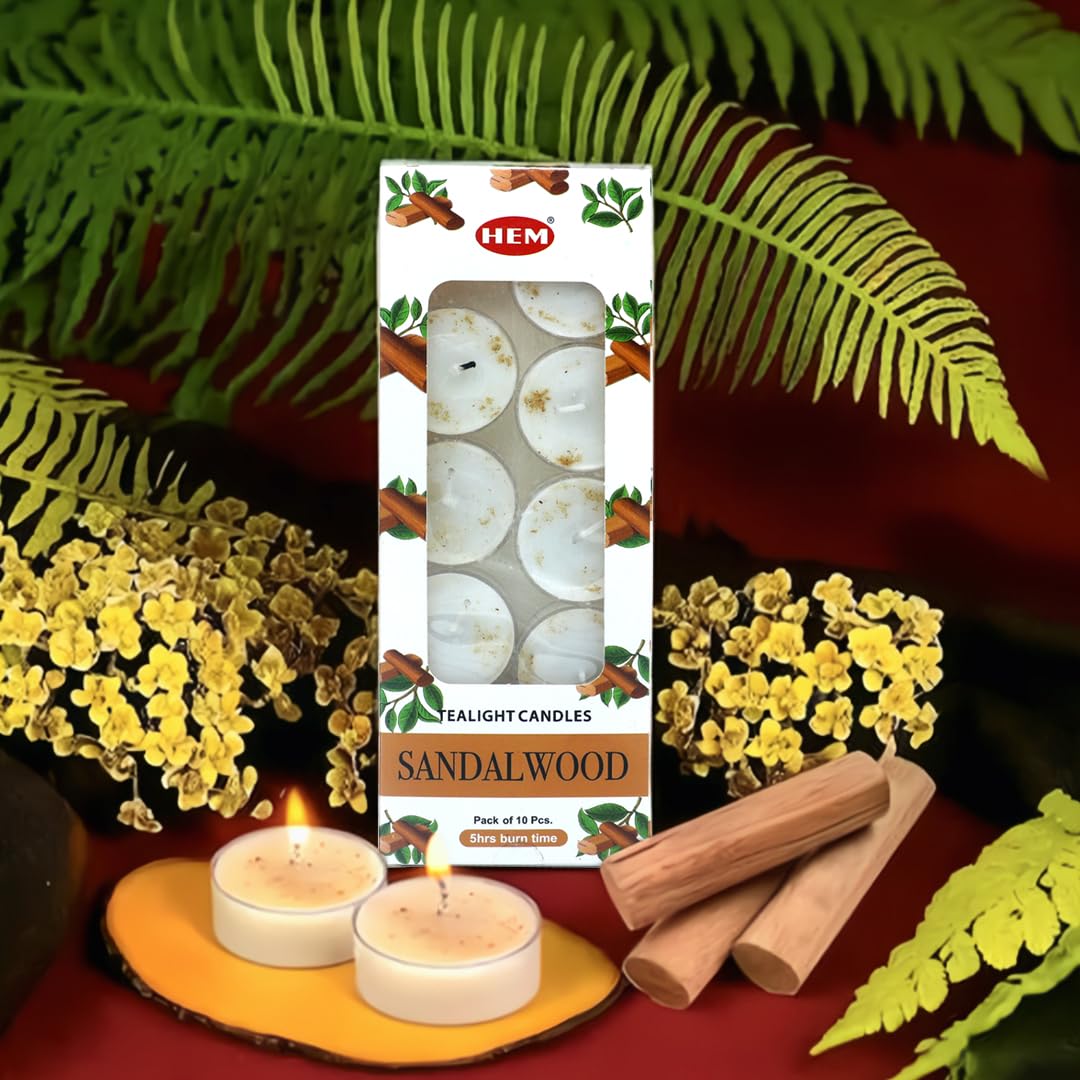 HEM Palo Santo Scented Tealight Candles (10 Pack, 5 Hr Burn) - Natural Soy, Non-Toxic, Long Lasting, No Smoke