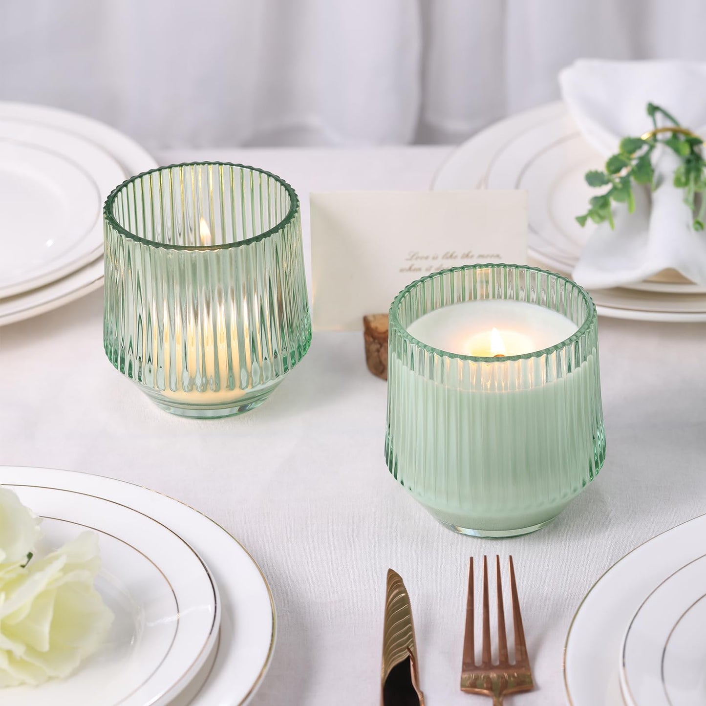 simeitol 13 OZ Light Green Large Candle Jars for Making Candles - 6 Pack Glass Candle Jars Bulk with Vertical Striped, Candle Vessels Supplies with Bamboo Lids and Candle Wick Kit, for DIY & Home