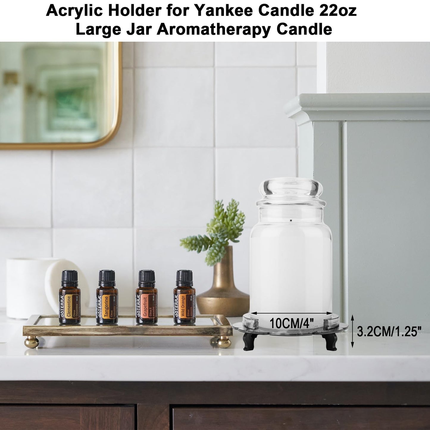 Beautyflier Scented Holder Tray, Pedestal Stand for Yankee Classic 22oz Large Jar Single Wick Candle, Decorative Marble Pattern Acrylic Plate, Holder ONLY (Black)