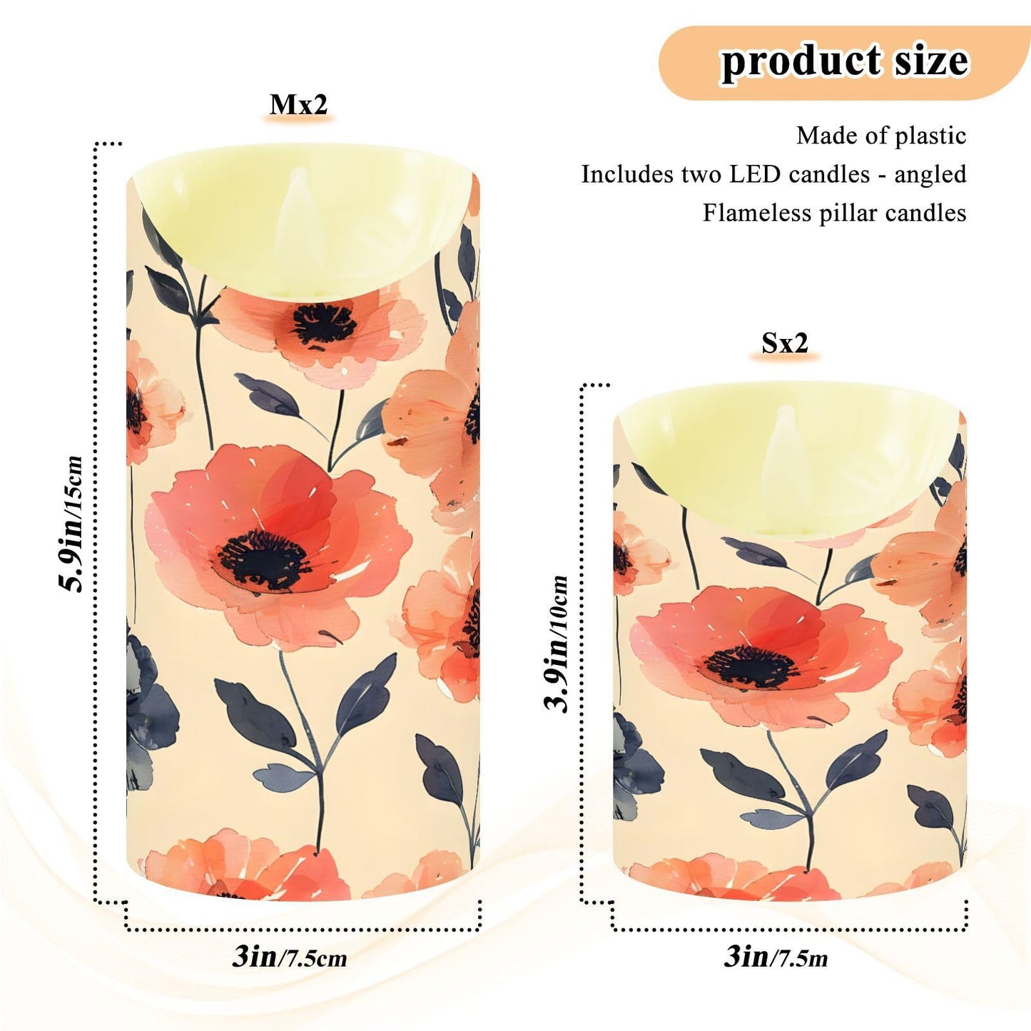 ALAZA Flower Pink White Red Black Flickering Flameless Candles Battery Operated with Remote Timer,Tea Light Candles LED Pillar Votive Set of 2 for Outdoor Indoor Decorations 3" x5.9"