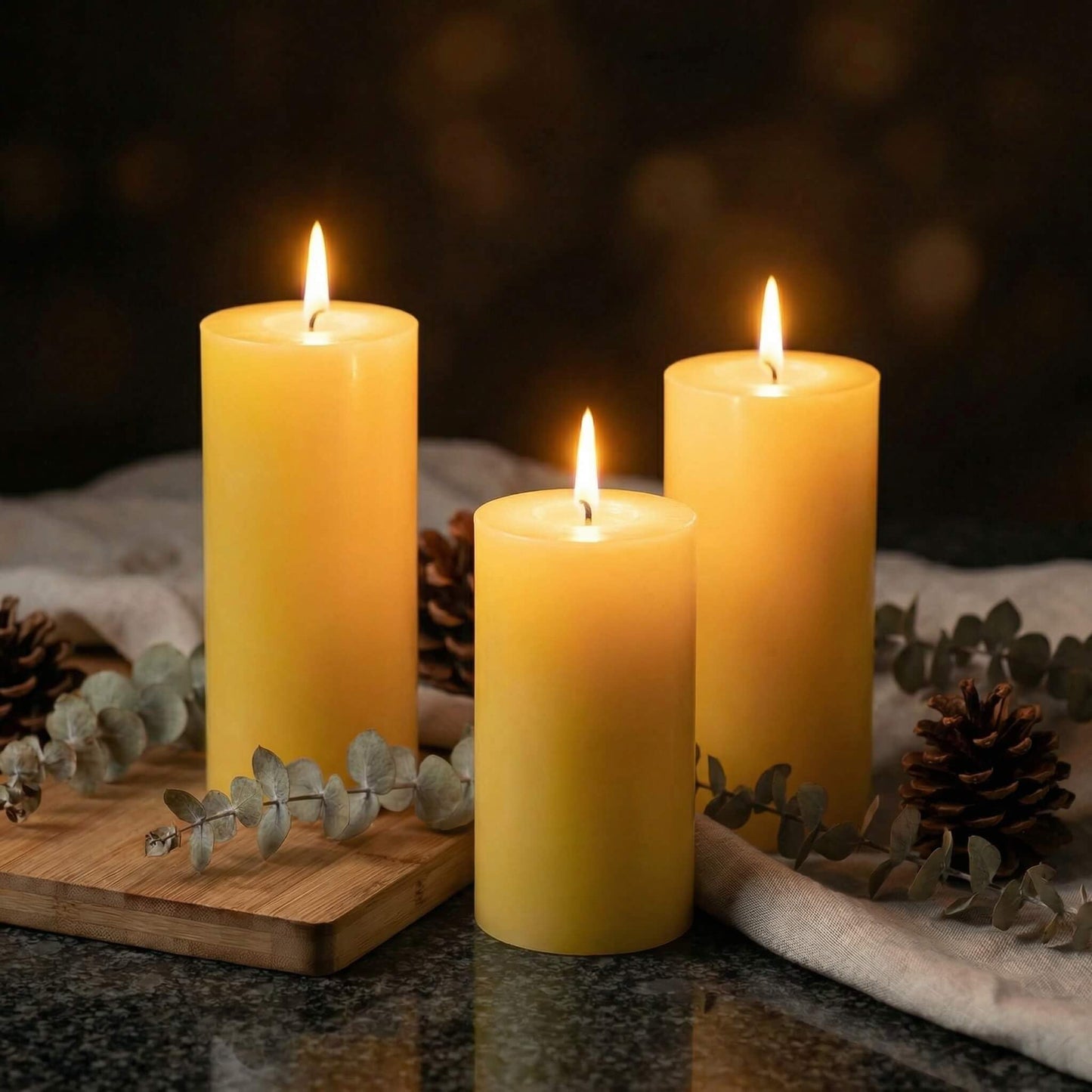 Richland Set of 3 Yellow Pillar Candles 3" x 6" Unscented for Weddings Home Holidays Relaxation Spa Church