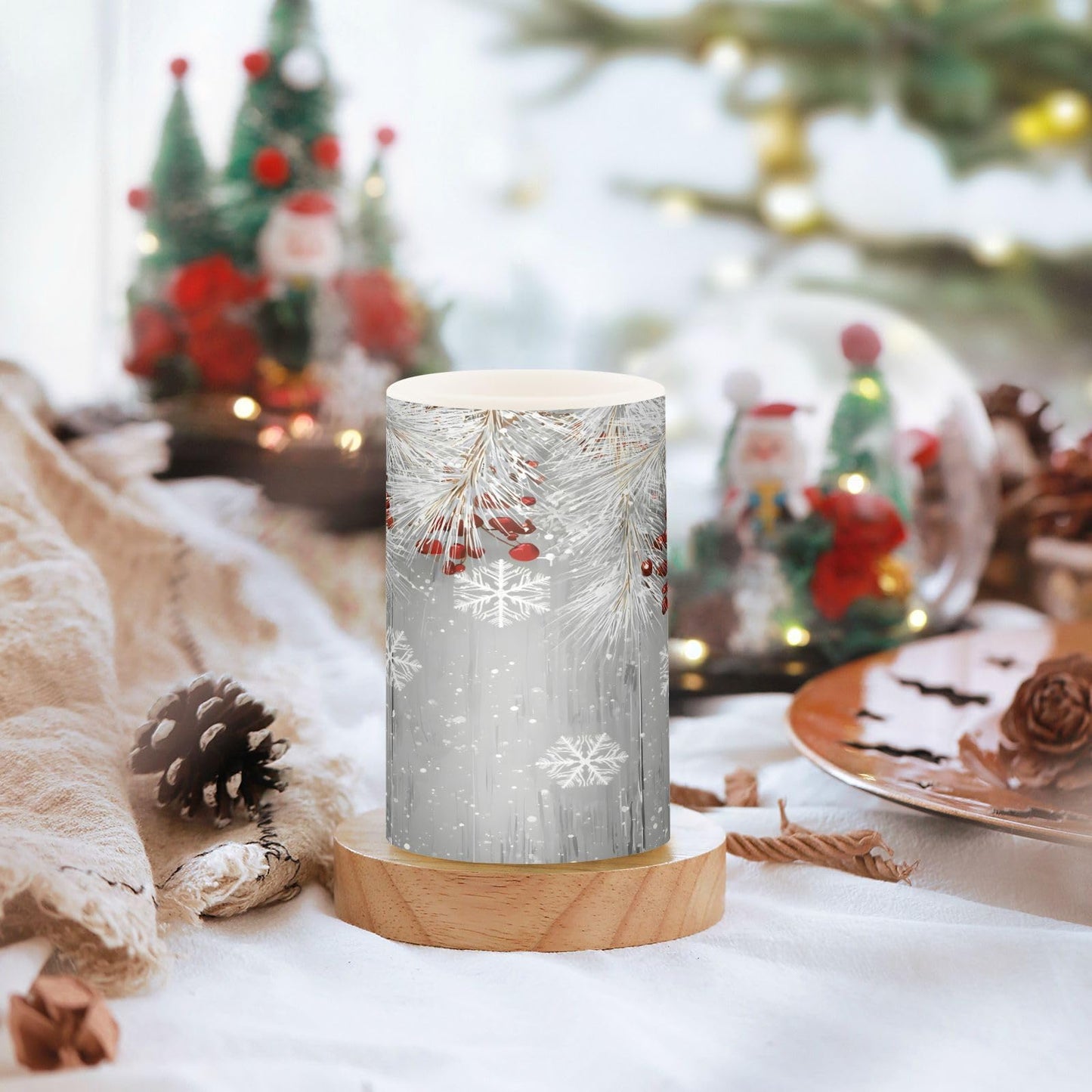 ALAZA Silver Winter Christmas Tree Snowflake Flickering Flameless Candles Battery Operated with Remote Timer,Tea Light Candles LED Pillar Votive Candles Set of 2 for Outdoor Indoor Decorations