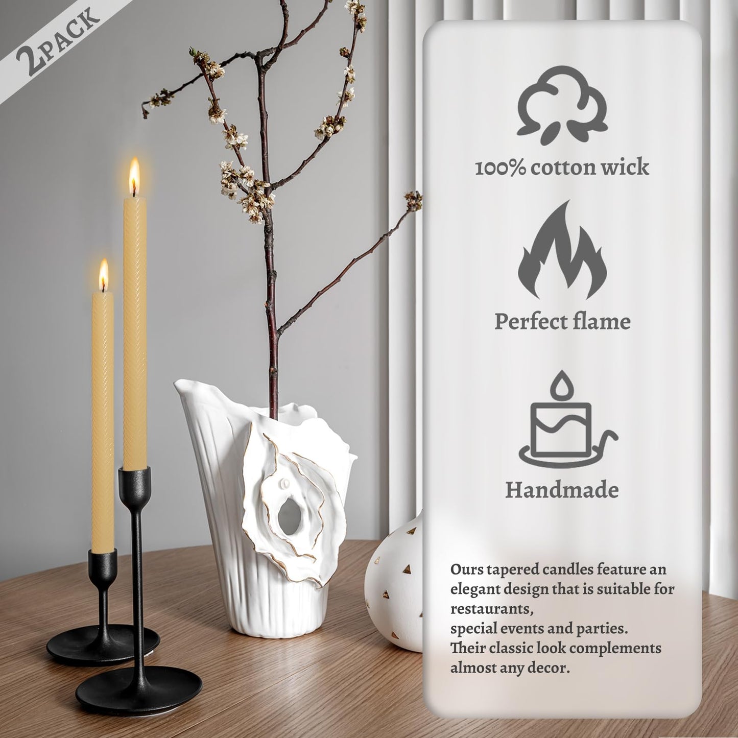 Unscented Long Spiral Taper Candle Handmade Dripless Yellow 10 Inch Smokeless Tall Twisted Candlesticks Elegant Wave Design for Home Wedding Festive Décor
