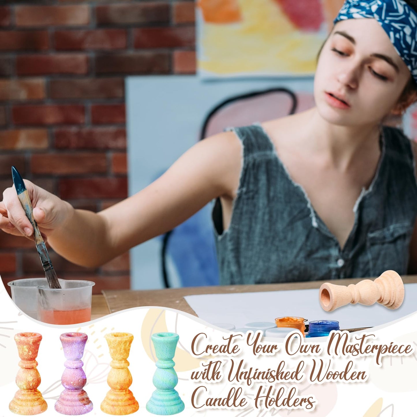 Nitial 12 Pcs Wood Candlestick Holders Unfinished Classic Wooden Candle Holders Small Unfinished Candlestick for Crafts DIY Xmas Christmas Gift Decoration (4 Inch)