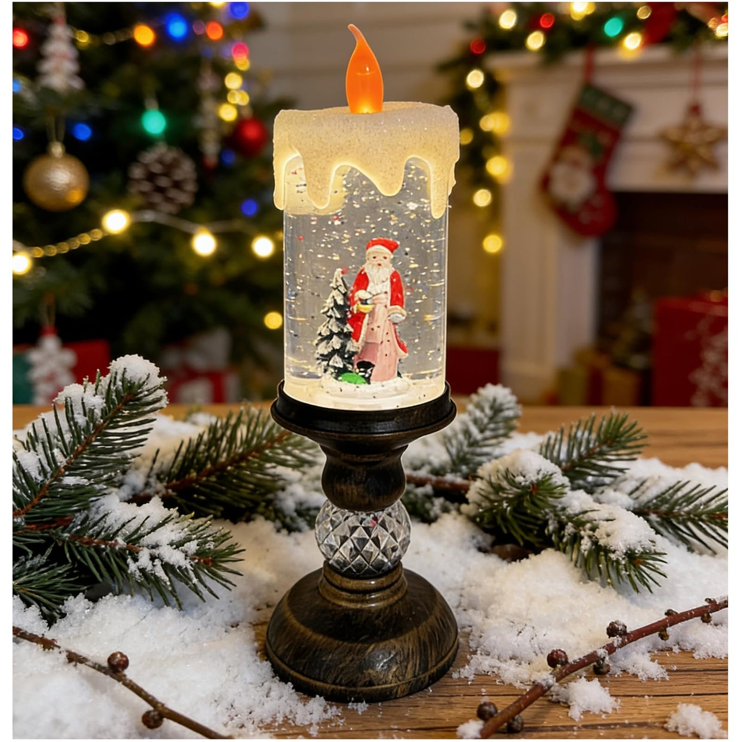 MerryPulse Christmas Snow Globe Candles, Battery & USB Powered, Glitter Christmas Flameless Candles with 8 Music, Home Party Nativity Night Decoration