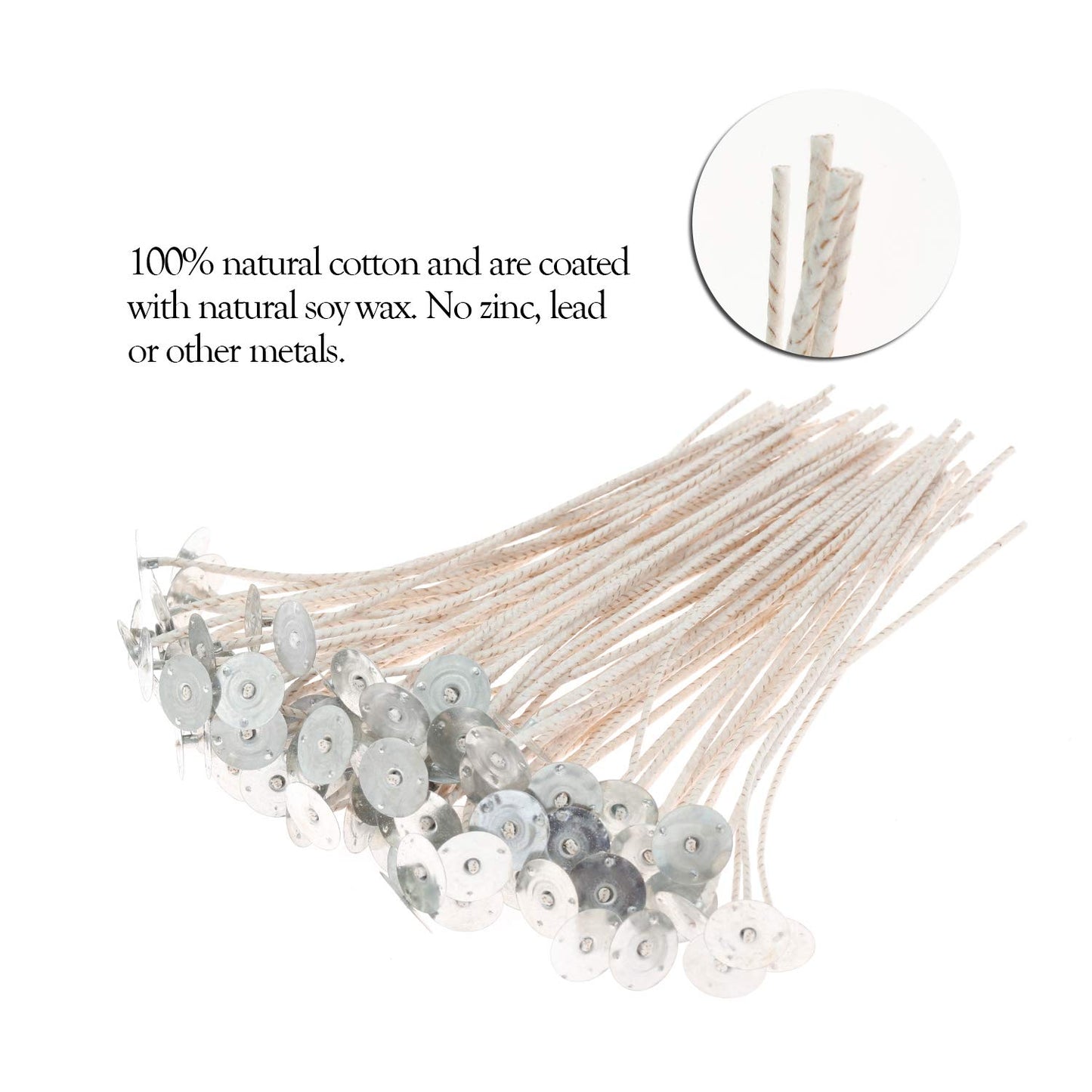 MILIVIXAY 100pcs 8inch Soy Candle Wicks for Candle Making - Coated with Natural Soy Wax, Low Smoke - Cotton Threads Woven with Paper -Thick Candle Wick with Base.