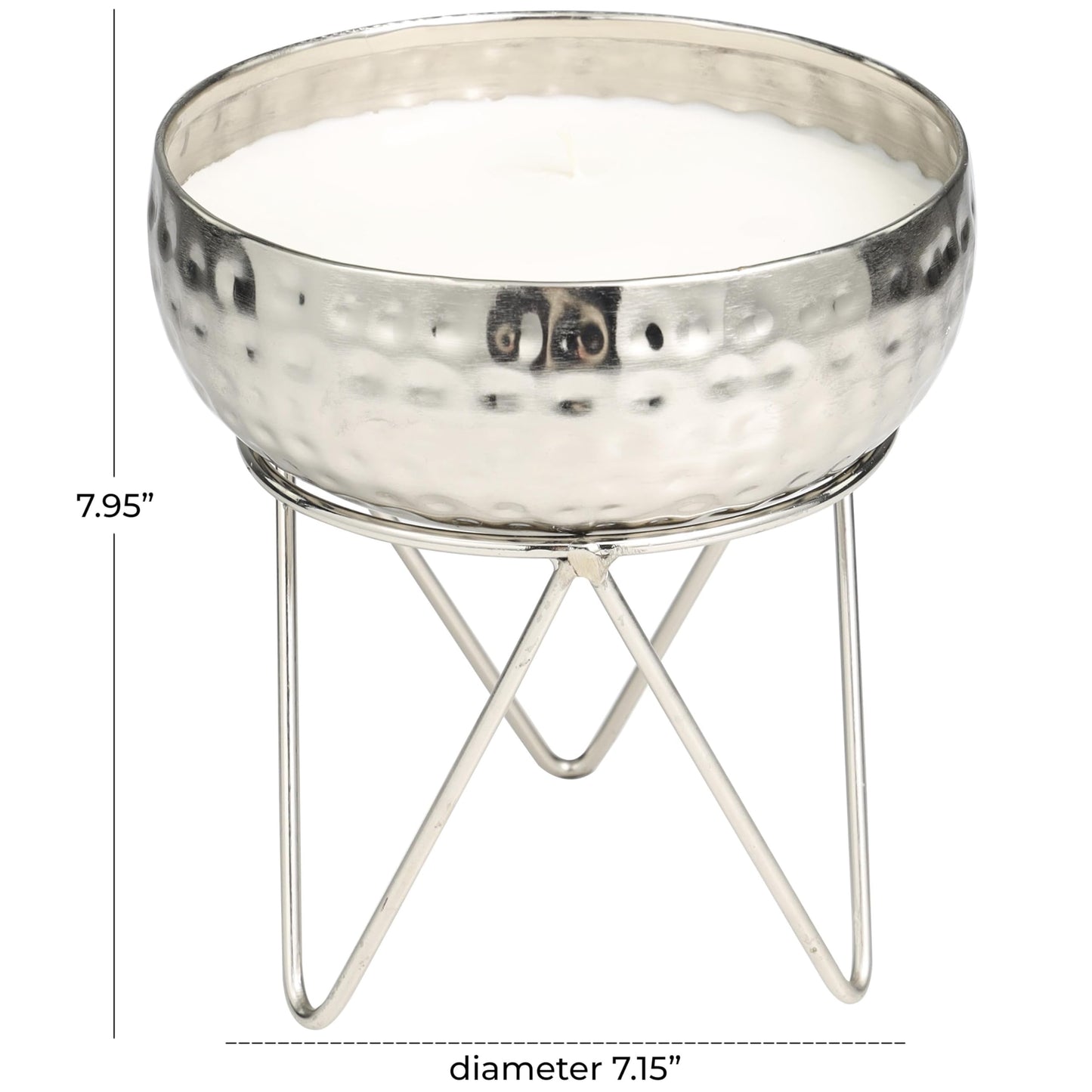 Deco 79 Metal Campfire Scented Hammered 30 oz 3 Wick Candle with White Wax, 7" x 7" x 8", Silver