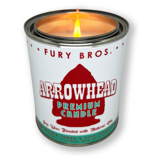 Long-Burning, One-Pint Premium Candles for Men | Vintage Inspired Oil Can Design | Arrowhead - Smoked Tonka & Pipe Tobacco | Soy Wax, Vegan Friendly, Made in The USA | Fury Bros. | Classically Cool