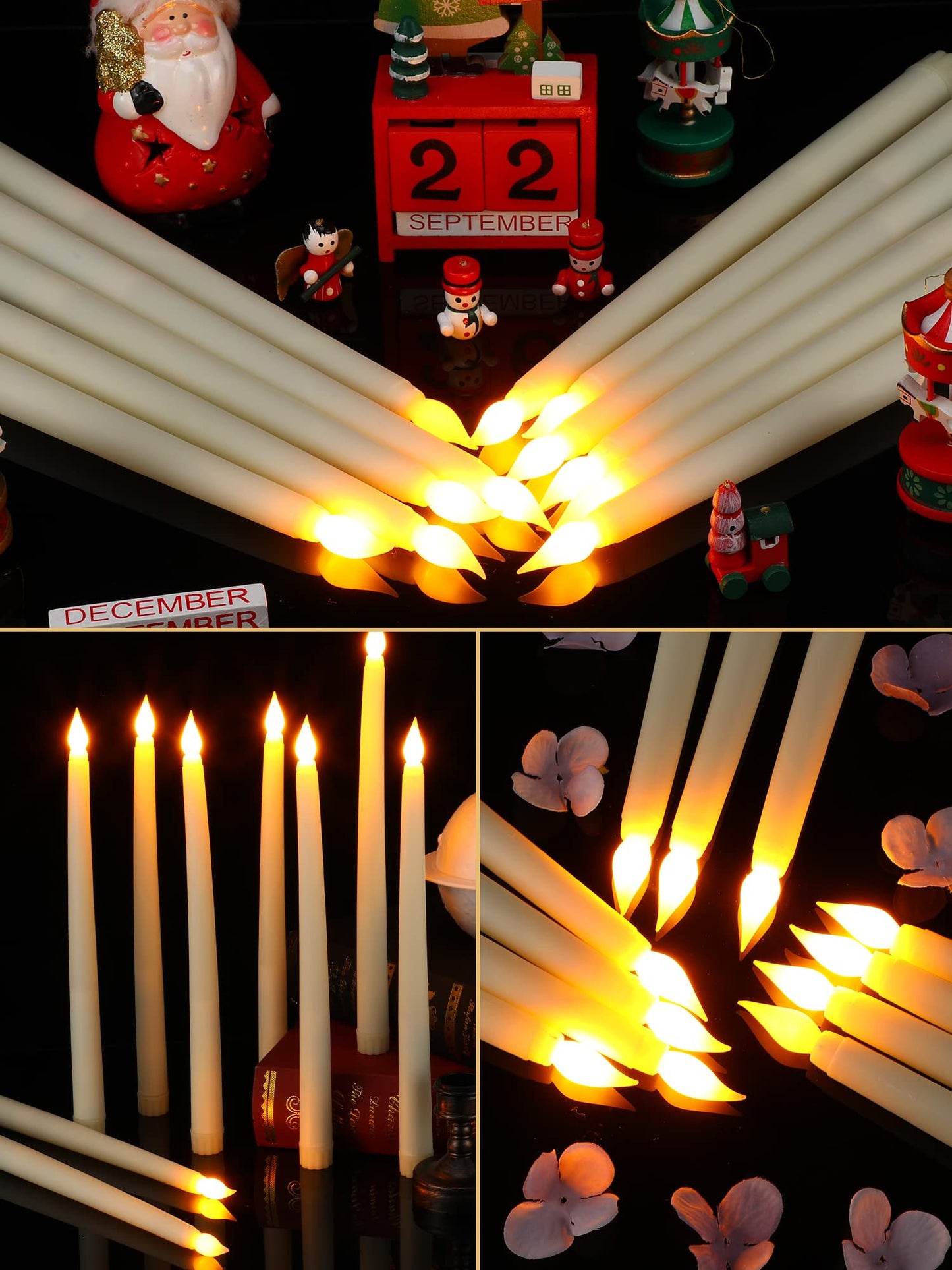Retisee 100 Pcs 11 Inch Flameless Taper Candles LED Candles Bulk Battery Operated Taper Candle Flickering LED Candlesticks for Valentines Birthday Wedding Party Decor (Classic Style,Ivory)