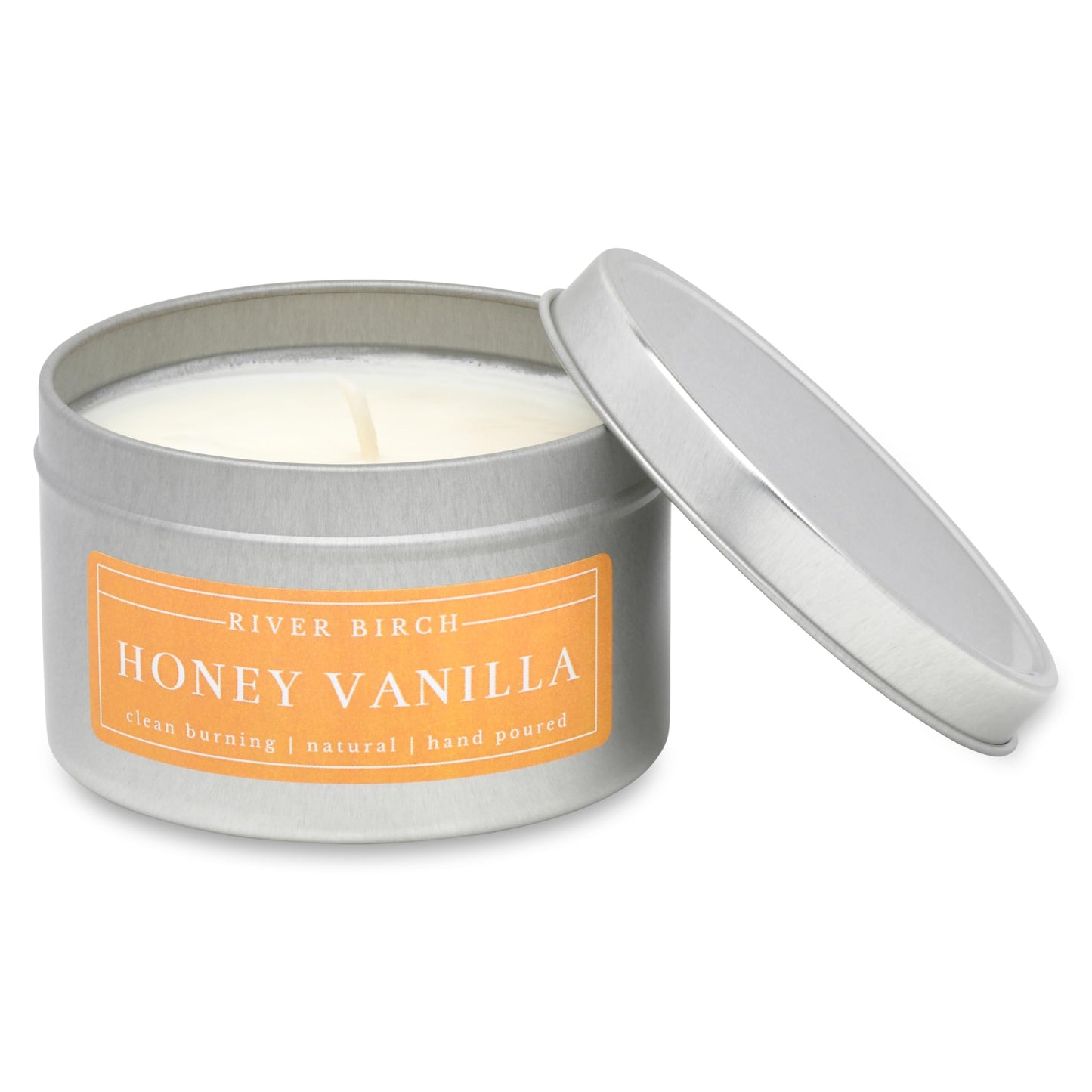 River Birch Candles Honey Vanilla Scented Candle | Premium, All-Natural, Non-Toxic, Soy Wax | 8 oz. Silver Travel Tin | Cozy Relaxing Gifts for Home