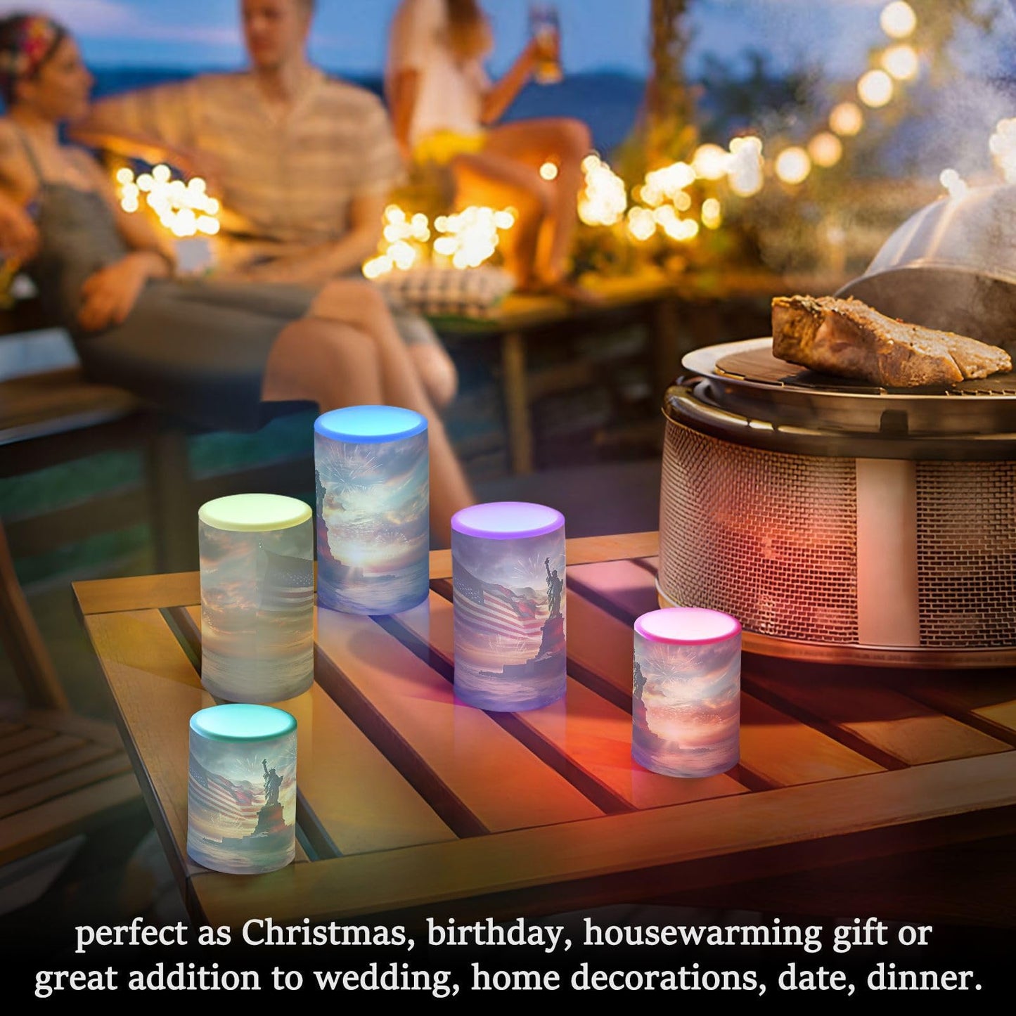 ALAZA Independence Day Statue of Liberty Flameless Candles Flickering LED Candles with Remote Timer Battery Operated Pillar Candles Set of 2 for Dinner Holiday Decor