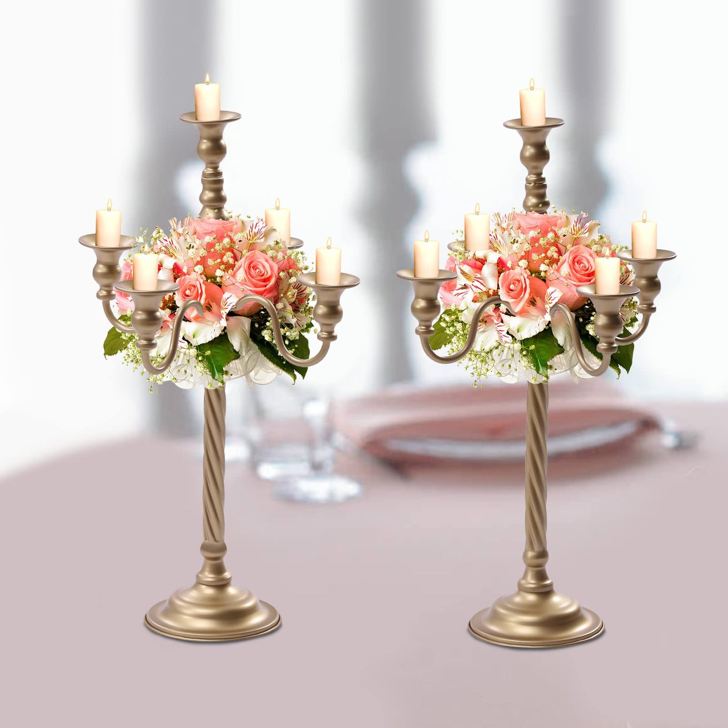 Gold Candelabra,Tall Metal Candle Holder Table Centerpieces 5-Arm Taper Candlestick Floral Flower Floor Candle Stand for Wedding Party Event Room