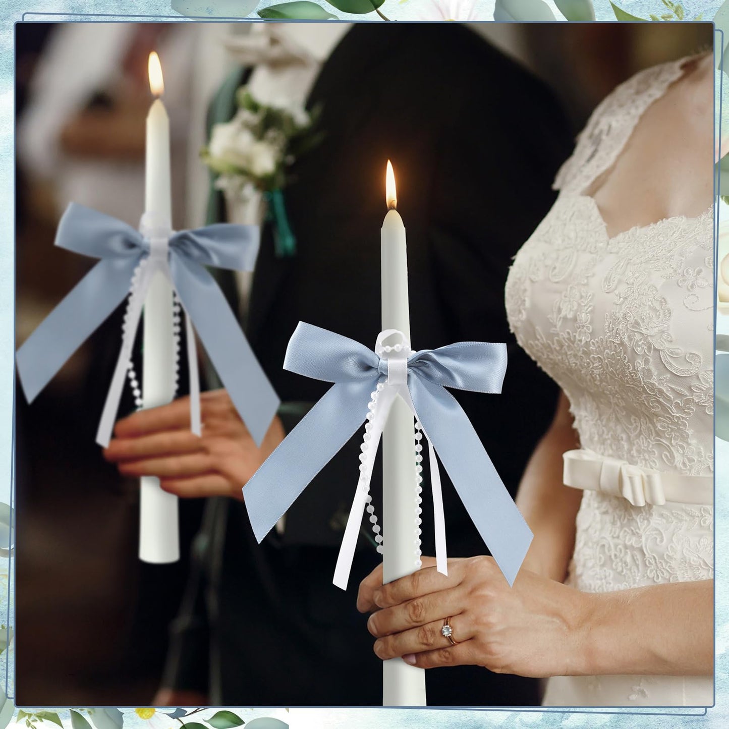 Conelist 3 Pcs Unity Candles for Wedding with Satin Bow and Glass Candle Holder Coquette Unity Pillar and Taper Candles Set Wedding Ceremony Reception Decor for Formal Events Church(Dusty Blue)
