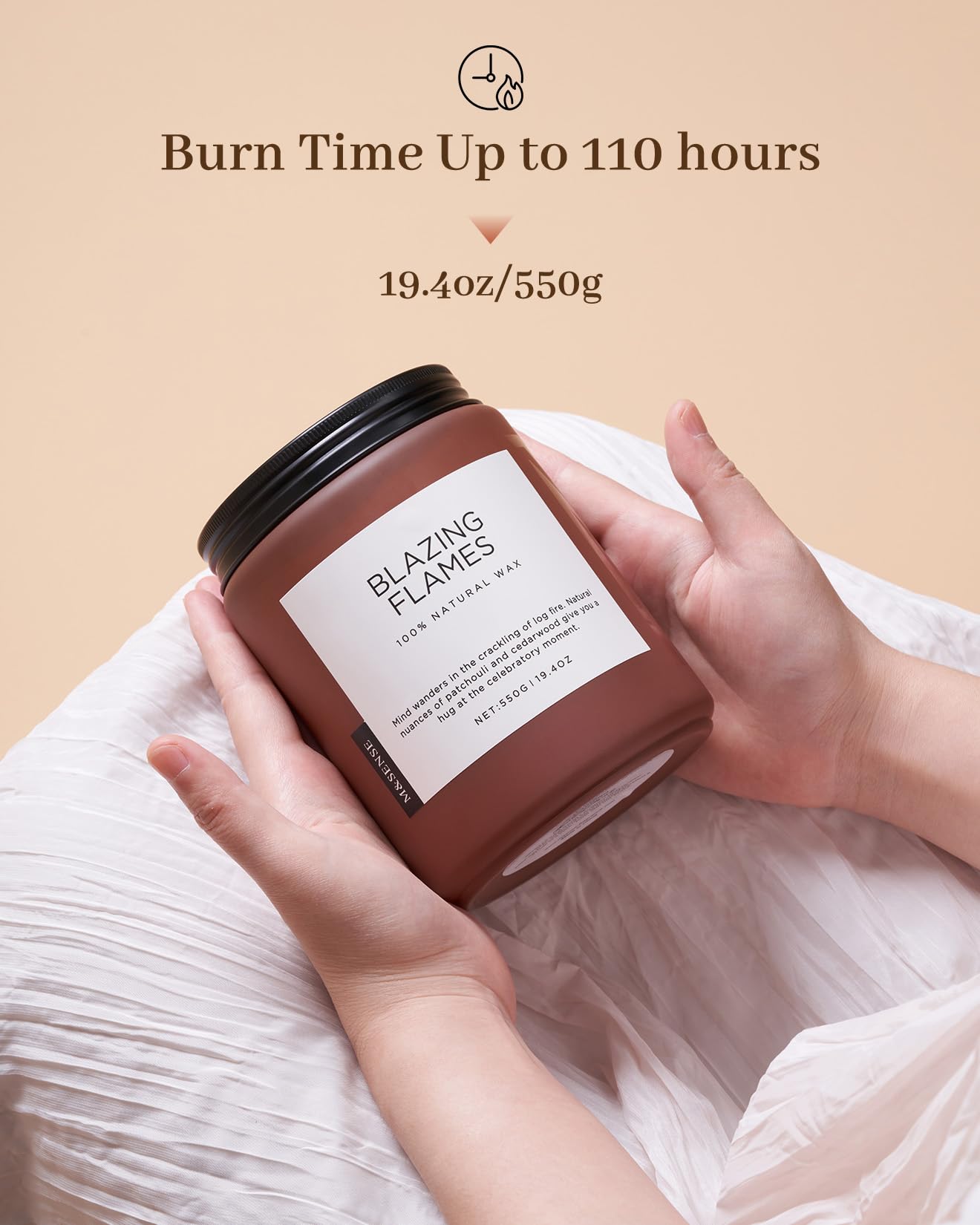 M&SENSE Blazing Flames Scented Candles, Soy Wax 19.4oz 110 Hours Long Lasting Clean Burn, Warm Woods Aromatherapy Candles for Relaxation Large Candle Birthday Holiday Gifts for Men Women