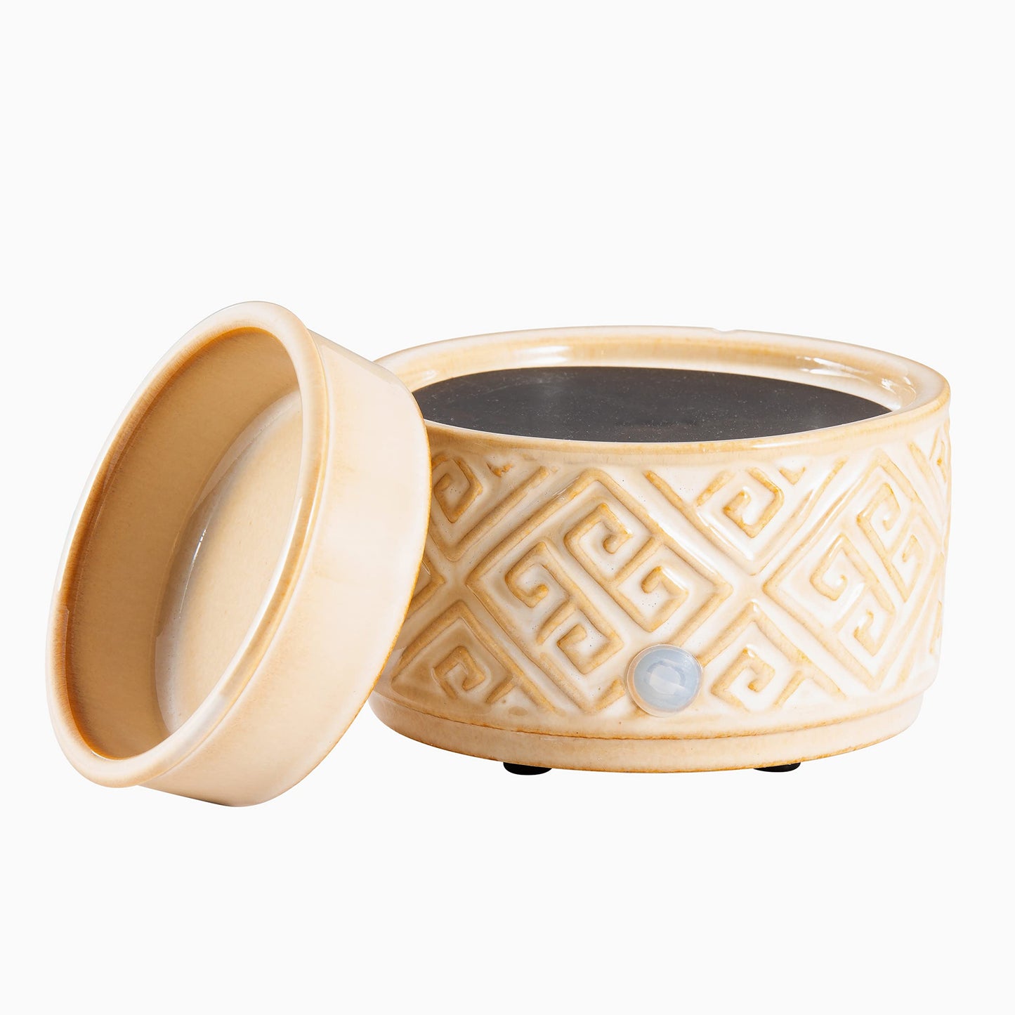 Ceramic Candle Warmer Electric with Safety Timer | 2-in-1 Automatic Plug in Fragrance Warmer for Scented Wax Melts and Jar Candles | Decorative Air Freshener with Removable Dish, Sandstone Meander