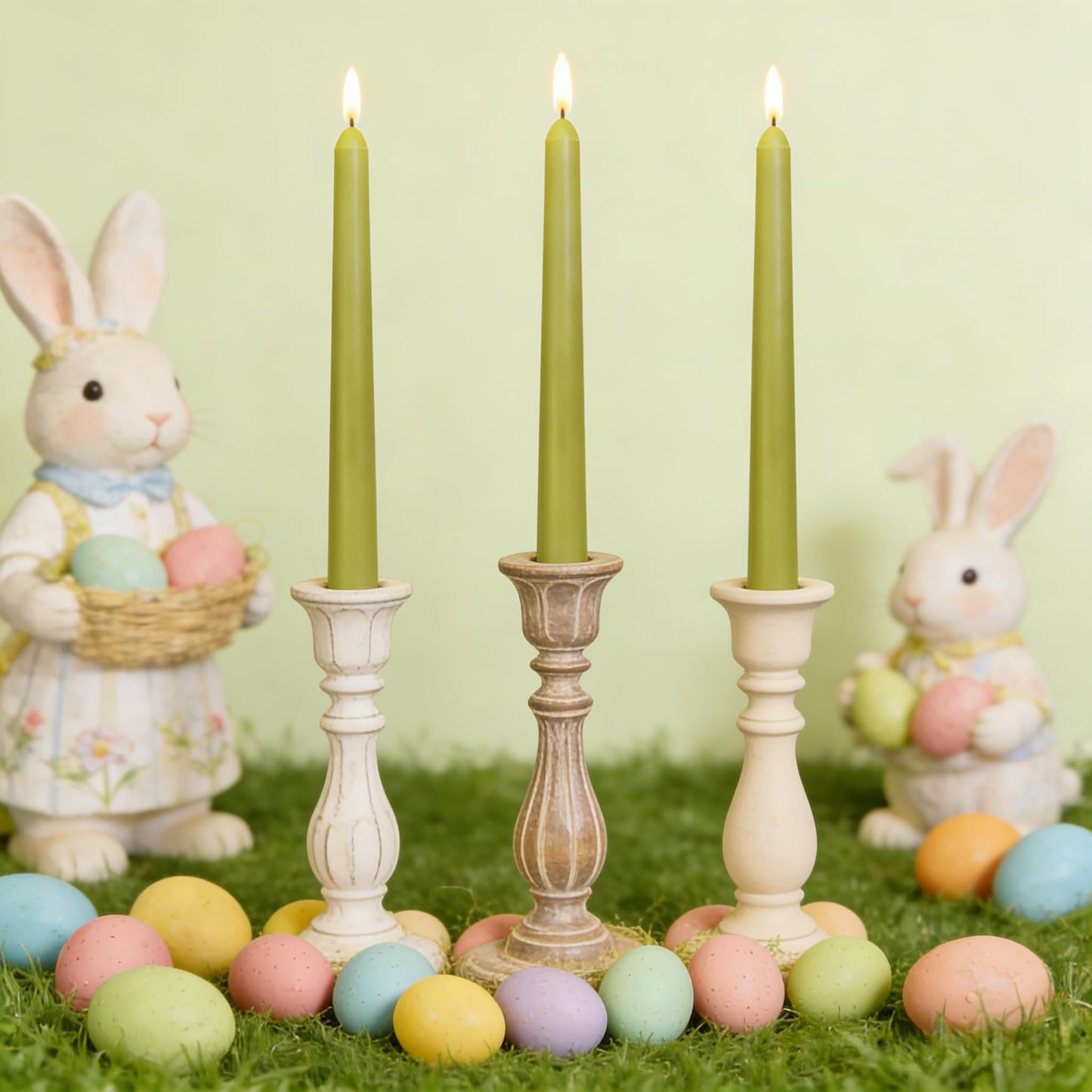 12-Pack Olive Green Taper Candles, 10 Inch Unscented Dripless Candlesticks, Long-Lasting Burn Time of 7-8 Hours, Perfect for Christmas Home Décor Spring and St. Patrick's Day