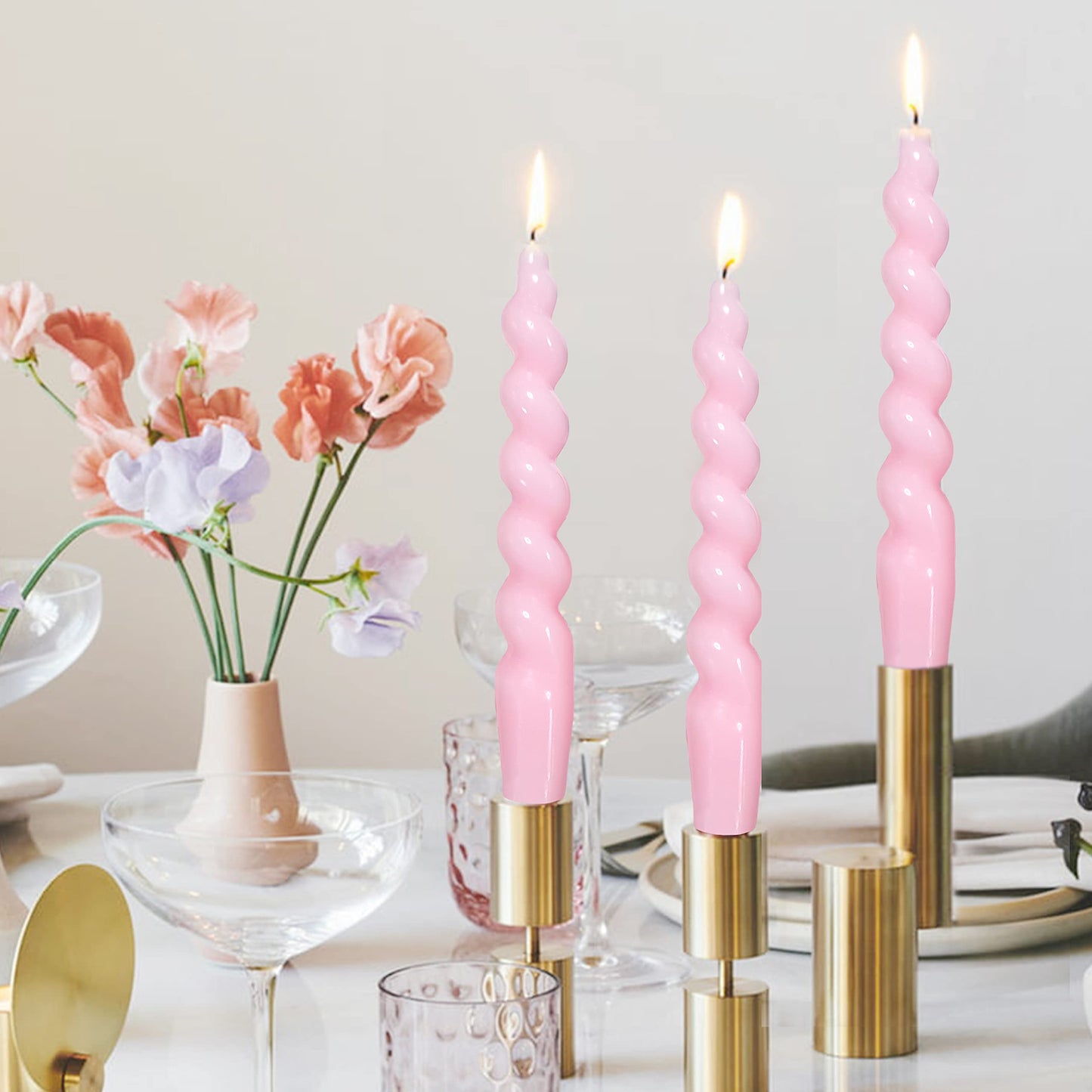 Pink Taper Candle Twisted Candles 4 PCS Unscented Spiral Candlesticks 7.5 inch Tapered Candles for Christmas Halloween Dinner Wedding Home Decor, Relaxation & All Occasions