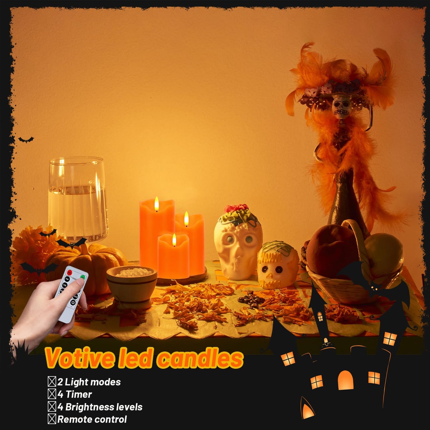 AVEKI Flickering Flameless Candles Set of 3 Orange LED Candle Light with Remote & Timer Battery Operated Electric Pillar Real Wax Candle Dimmable Fake Candles for Home Falll Halloween Decor (Orange)