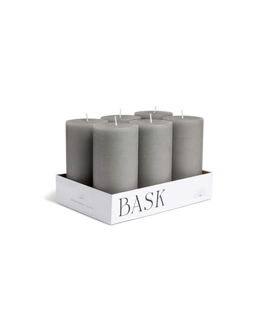 Mottled Pillar Candles by Bask - Set of 6-3" x 6" Dripless Unscented Candles in Grey for Home Decor, Relaxation & All Occasions