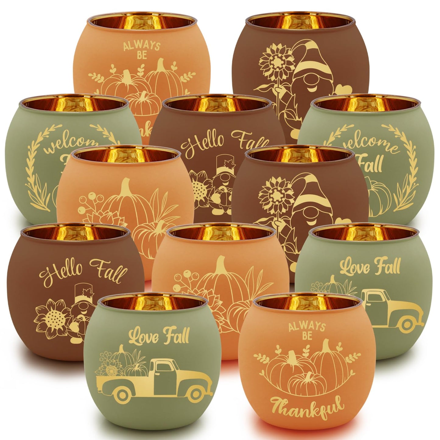 SHMILMH Fall Table Centerpiece Decorations Set of 12 Glass Votive Tealight Candle Holder for Wedding, Party, Thanksgiving, Fall Decor for Indoor and Outdoor