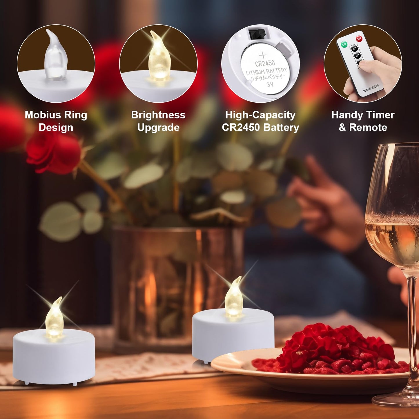 LED Tea Lights with Remote Control: Battery Operated Realistic and Bright Flickering Long Lasting 400+Hours Flameless Candles for Home Decor Holiday Wedding Party Valentine's Day(12pcs WarmWhite)