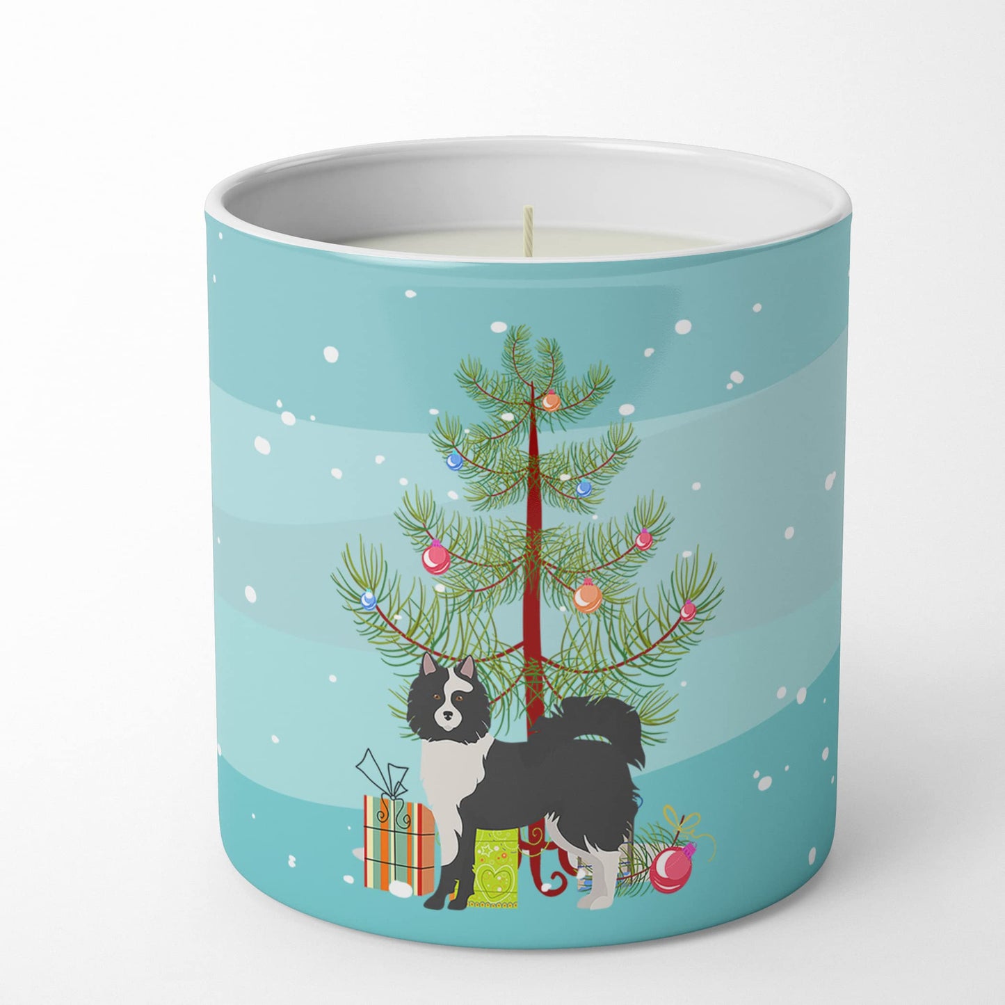 Caroline's Treasures CK3452CDL Black and White Elo Dog Christmas Tree 10 oz Decorative Soy Candle Nature Soy Wax Essential Oil Home Decor Ideal for Bedroom Kitchen Bath Office Gift, 10 oz