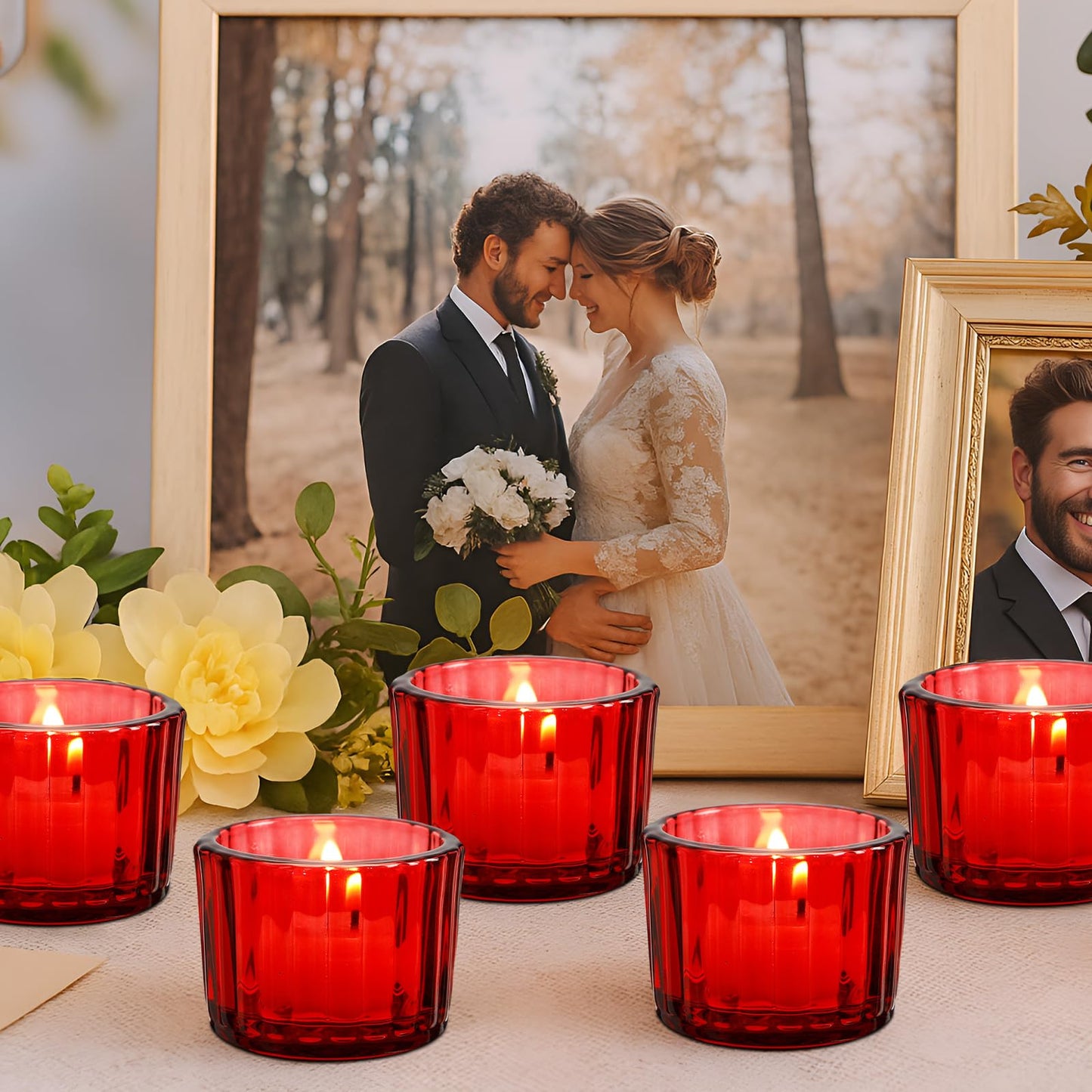 Mumufy 100 Pcs Glass Tealight Candle Holder Ribbed Votive Candle Holder for Centerpiece Wedding Proposal Spa Aromatherapy Meditation Home Decor (Red)