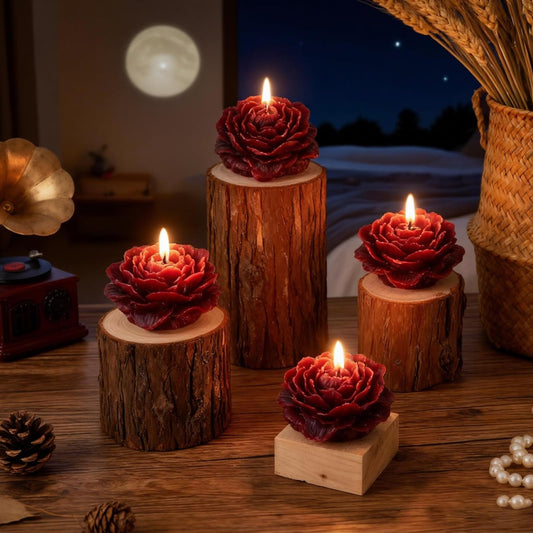 4 Packs Red Low Temperature Tea Lights Candle, Wax Play Red Rose Shaped Candle for Weddings and Valentine's Day, Engagement Proposals, Candlelit Dinners Decor