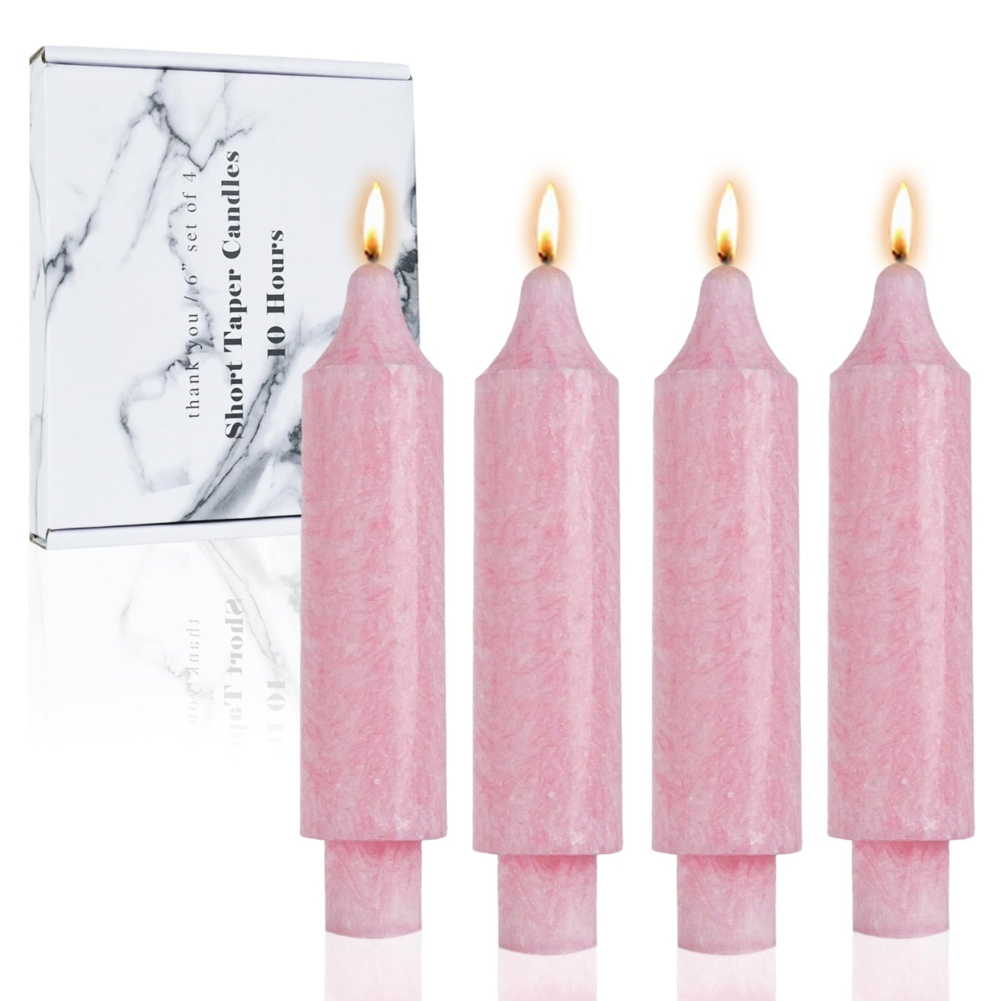 LPUSA Pink Crystal Short Taper Candle Sticks Dripless Tapered Candles for for Holiday Wedding Party Wax Unscented Dinner 6 inch Set of 4