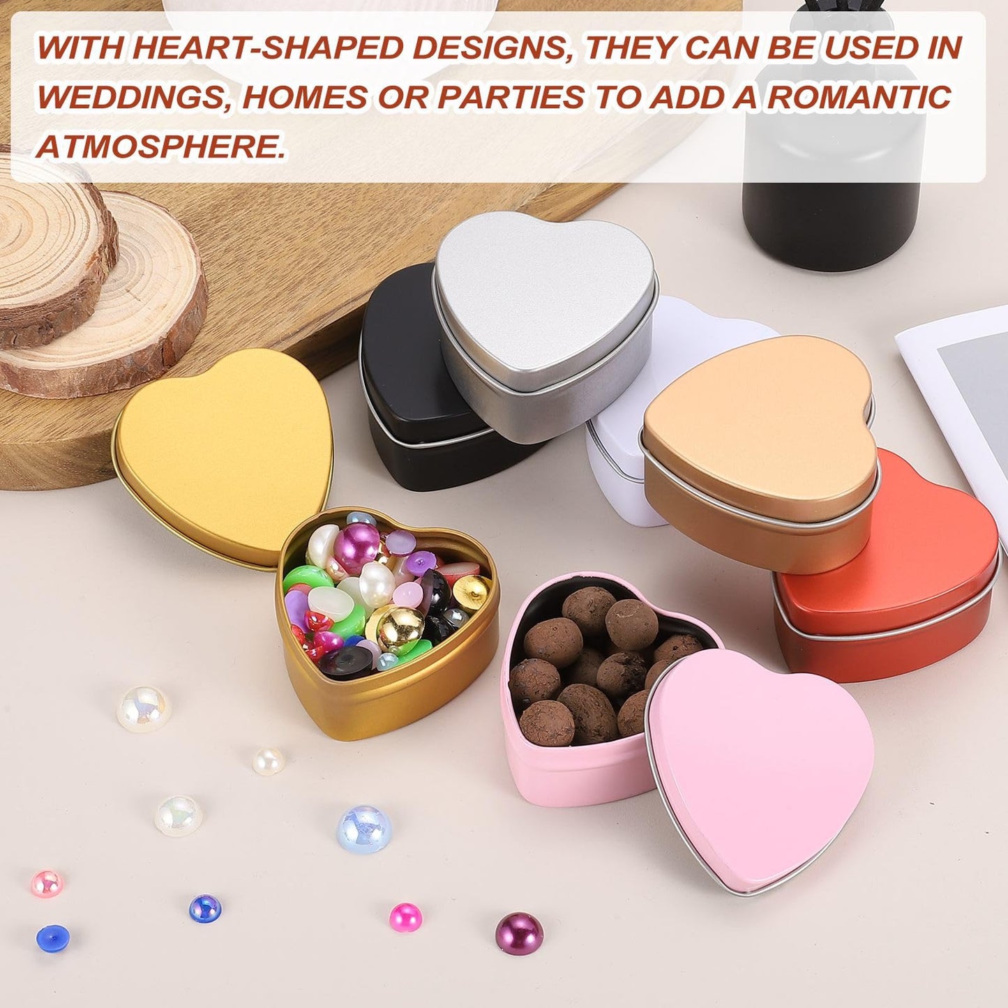 MECCANIXITY Heart Shaped Candle Tins, 2 oz Empty Metal Tin Cans Candles Containers for Candle Making Candies Gifts DIY Crafts, Silver, Pack of 8