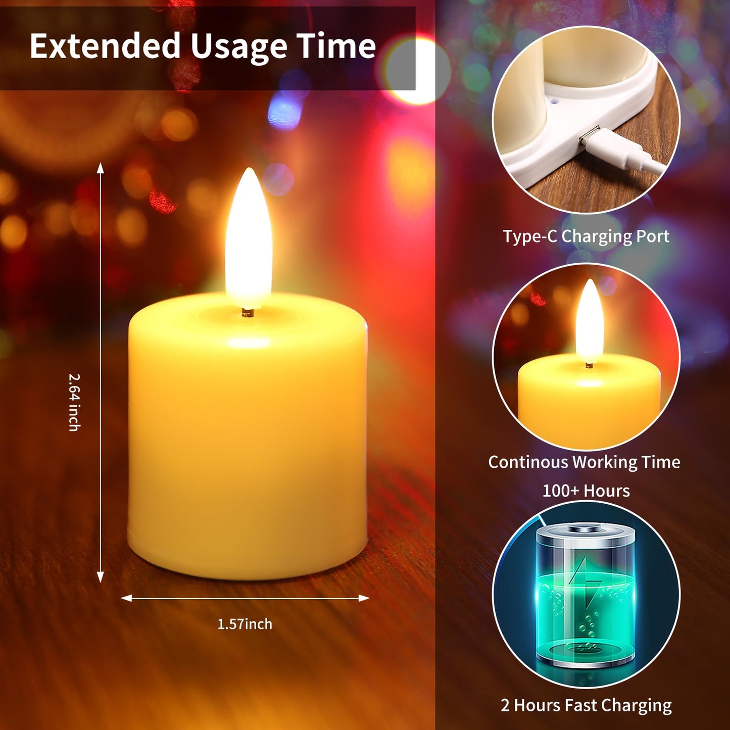 YBU Rechargeable Flameless Tea Light Candles, Realistic Flickering LED with Remote & Timer, 100+ Hours, USB Charging Base, Safe for Home Wedding Decor (6-Pack, Amber)