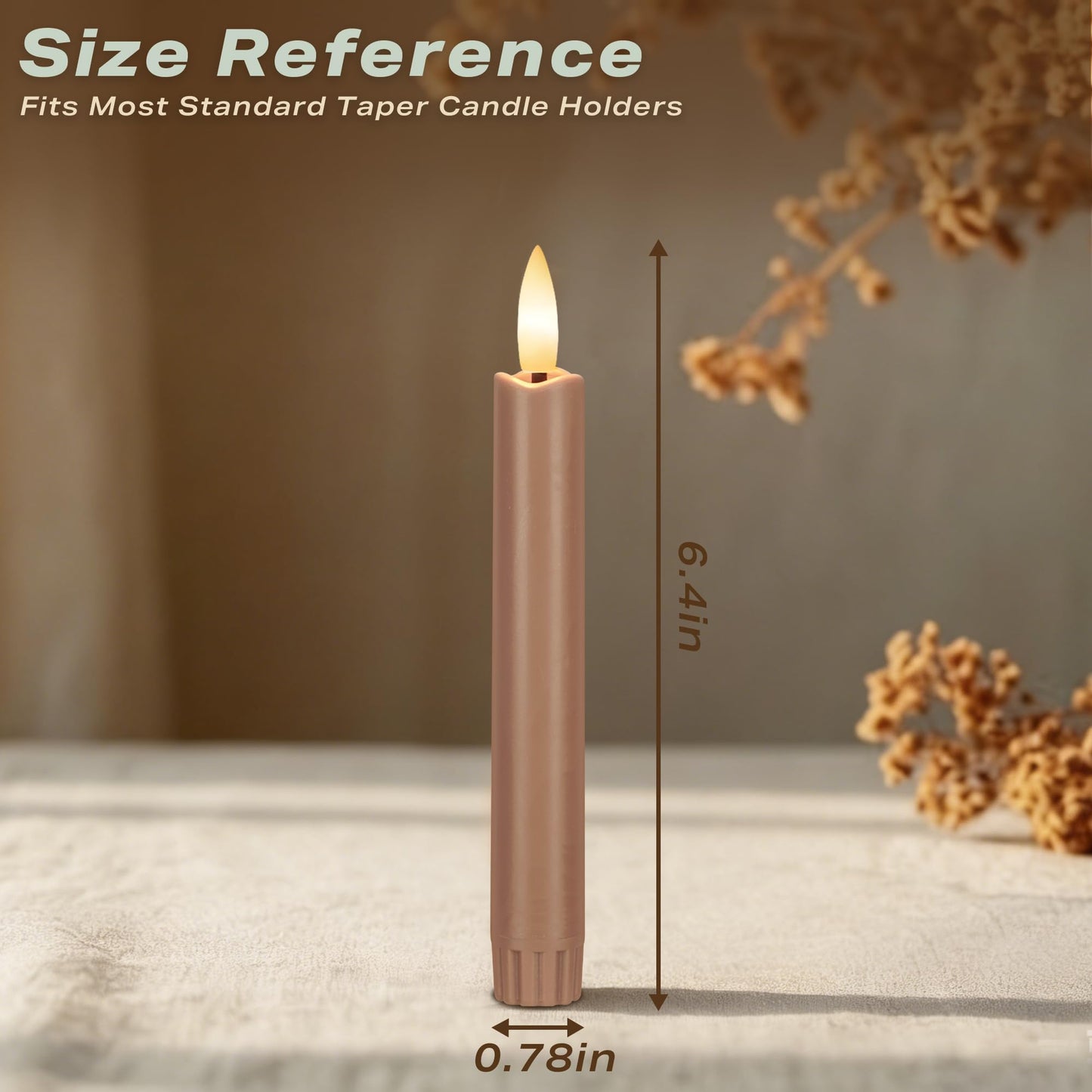 AFINETH Brown Flameless Taper Candles with Remote, Short Battery Operated LED Candles, 6.4inch Flickering Flameless Candlesticks for Table Centerpiece, Farmhouse, Mantel, Window Decor, Set of 6