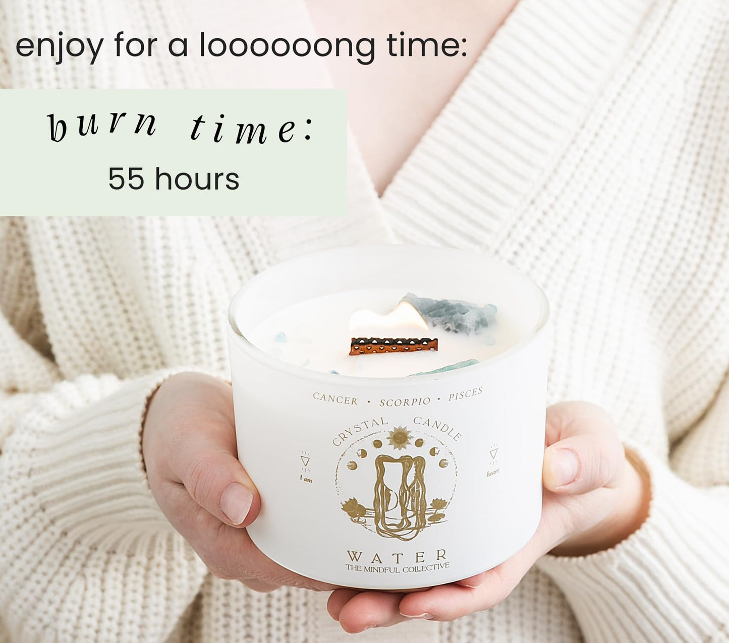 Pisces, Cancer, Scorpio Gifts for Women - 12oz Wood Wick Candles that Crackle with Crystals and Healing Stones. Healing Crystal Candles for Women Home Scented. Soy Wax, for Zodiac Birthdate