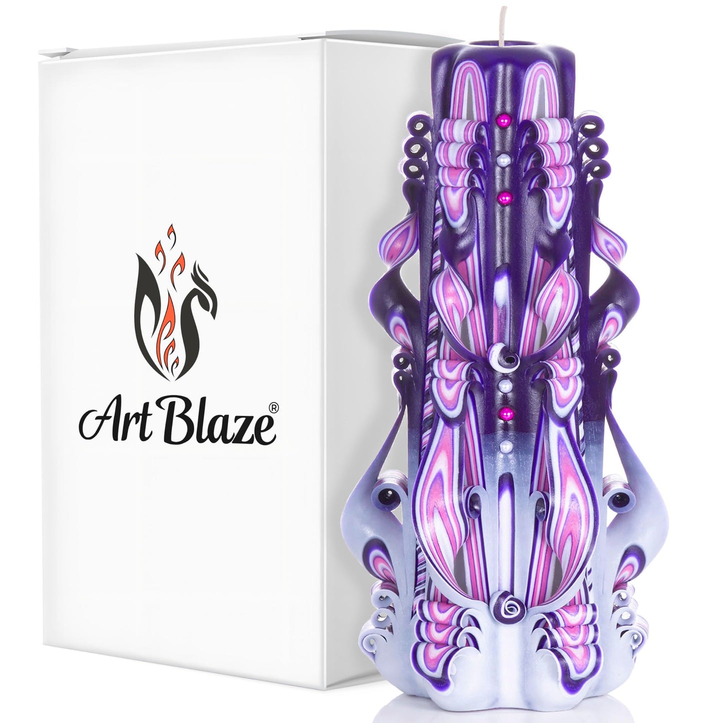 Carved Candles - Handmade Long Burning Decorative Luxury Candles - Unscented - for Home Decor, Birthdays, Anniversaries, Romantic Occasions, Gifts for Women, Christmas Gift for Mom - Big Purple